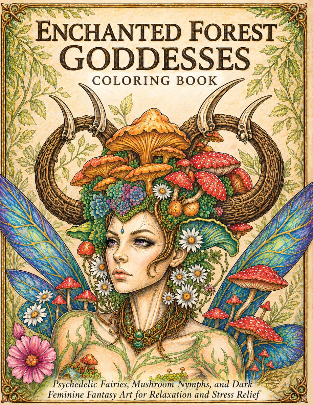 Enchanted Forest Goddesses Coloring Book: Psychedelic Fairies, Mushroom Nymphs, and Dark Feminine Fantasy Art for Relaxation and Stress Relief