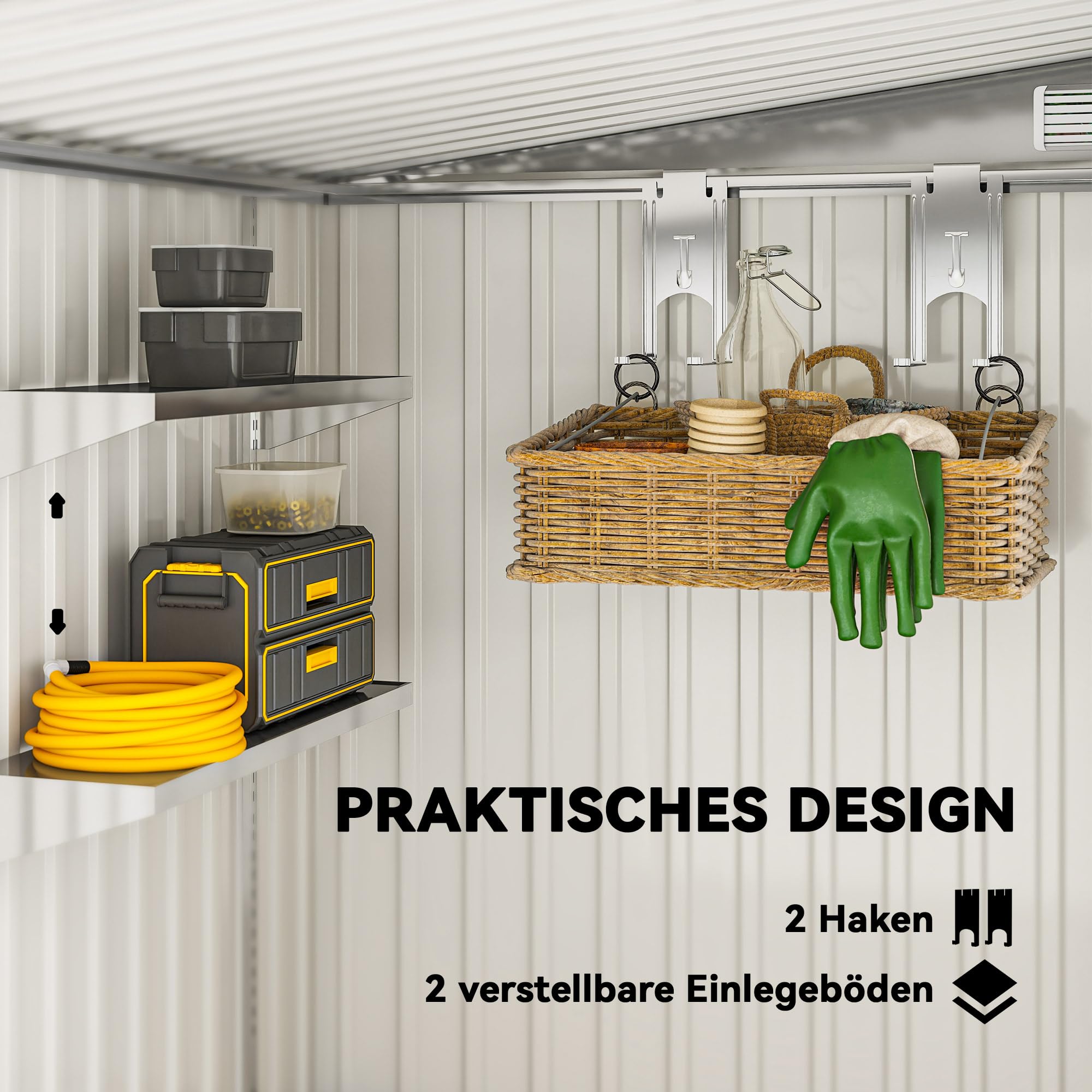 Outsunny Metall Gerätehaus 2,81m² 154x206,5x181 cm Geräteschuppen mit Pultdach Schiebetür wetterfest Hellgrau