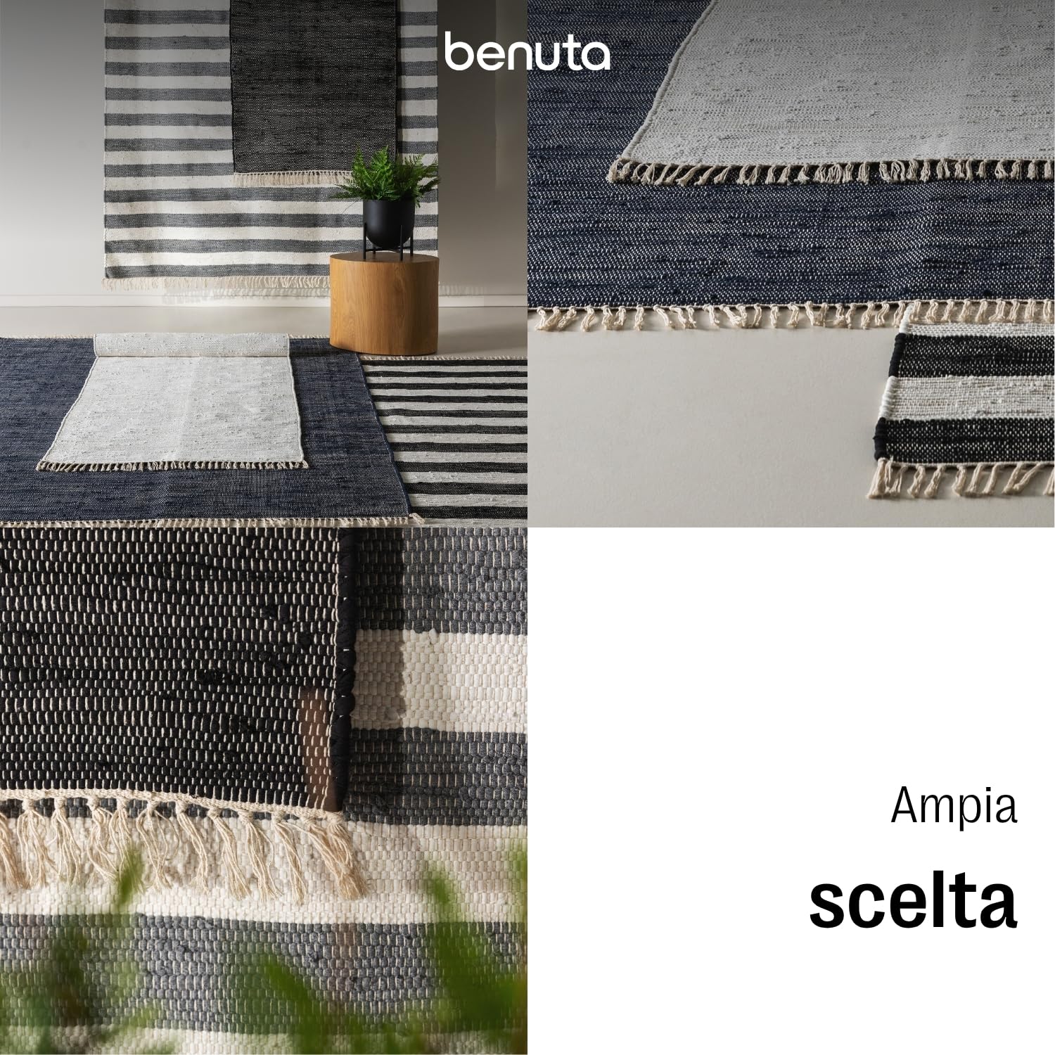 benuta Pop Tappeto cotone Tom - Crema 70x120 cm - Tessuto a mano per camera da letto, salotto, soggiorno - Riciclato - Adatto al riscaldamento a pavimento