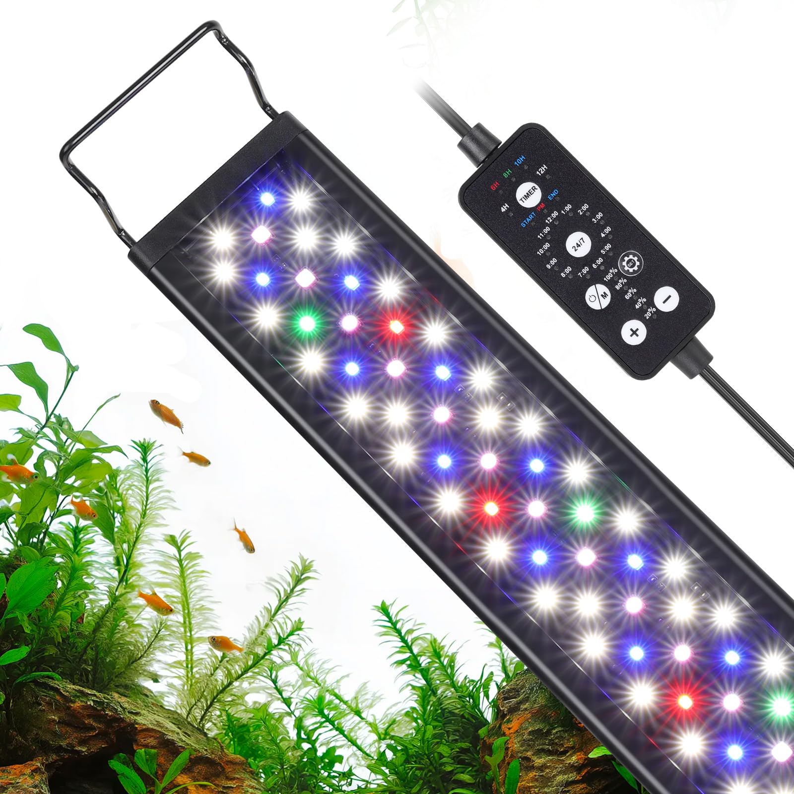 hygger 18W LED Aquarium Light, 18-24 Inch Fish Tank Light with Timer Auto On/Off, Sunrise Sunset Mode, Adjustable Brightness and Colors, Full Spectrum Light with Extendable Brackets for Freshwater