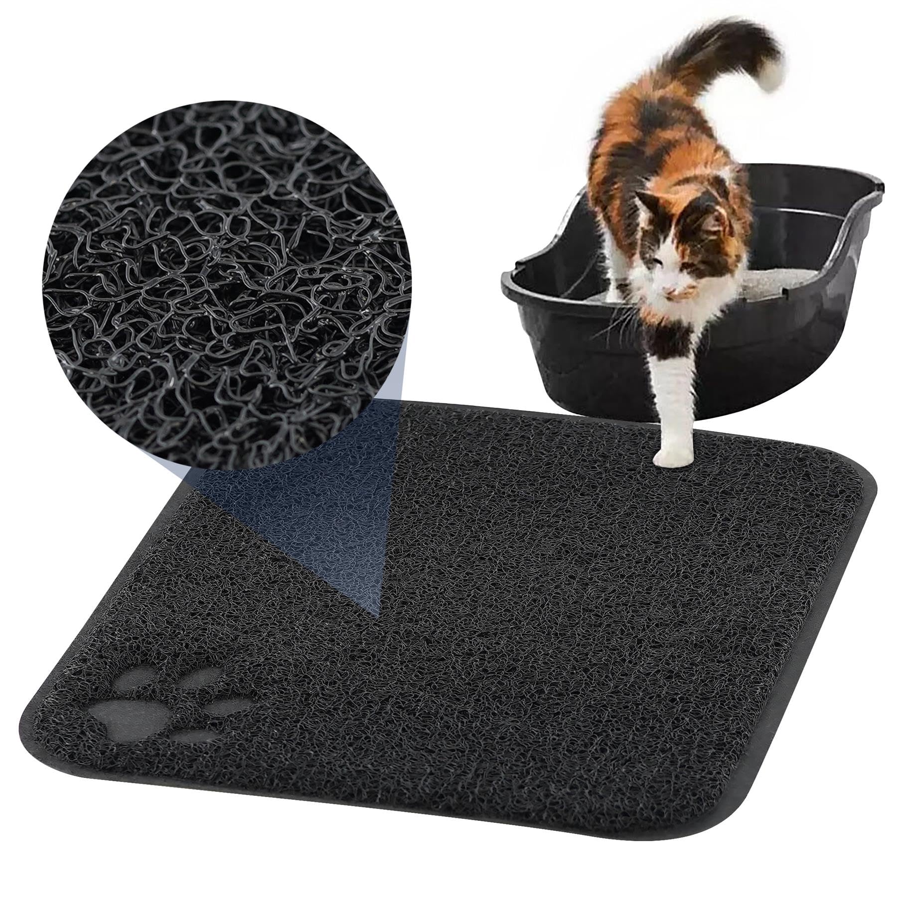 GEEZY Cat Litter Mat 45x37cm, Black Large Rectangle Cat Litter Trapper Waterproof Non-Slip Durable Tray Mat Easy to Clean, Great for Cat Boxes & Litter