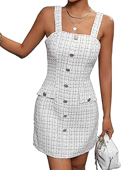 Amazon.com: XUGWLKJ Women's Elegant Tweed Dress Square Neck