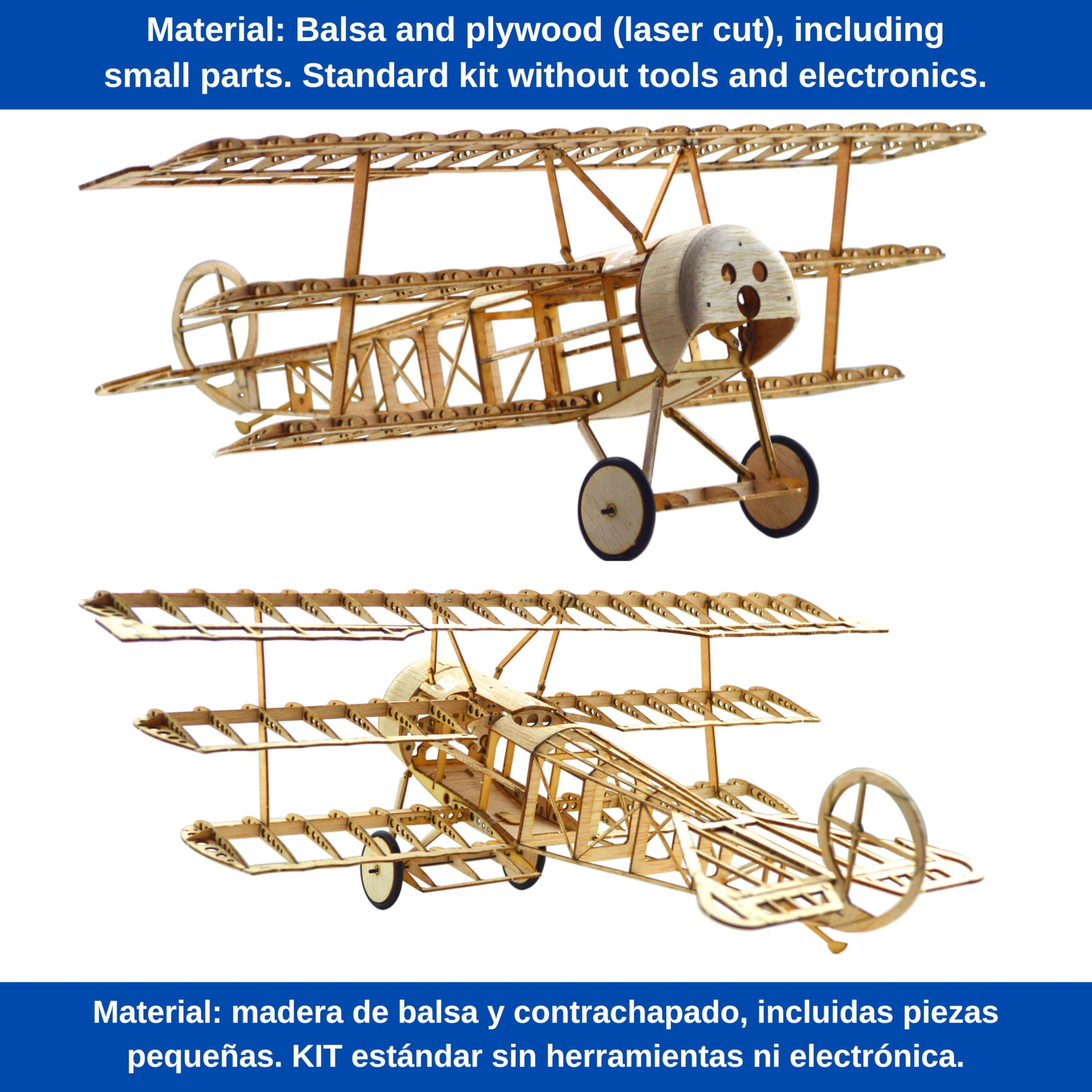 Kit aeromodello Fokker Dr.1 Slow Flyer, scala 1:20, apertura alare 358 mm, kit aeromodello RC, aeromodello da costruire da soli, componenti in legno di balsa tagliati al laser, 358 x 280 x 135 mm