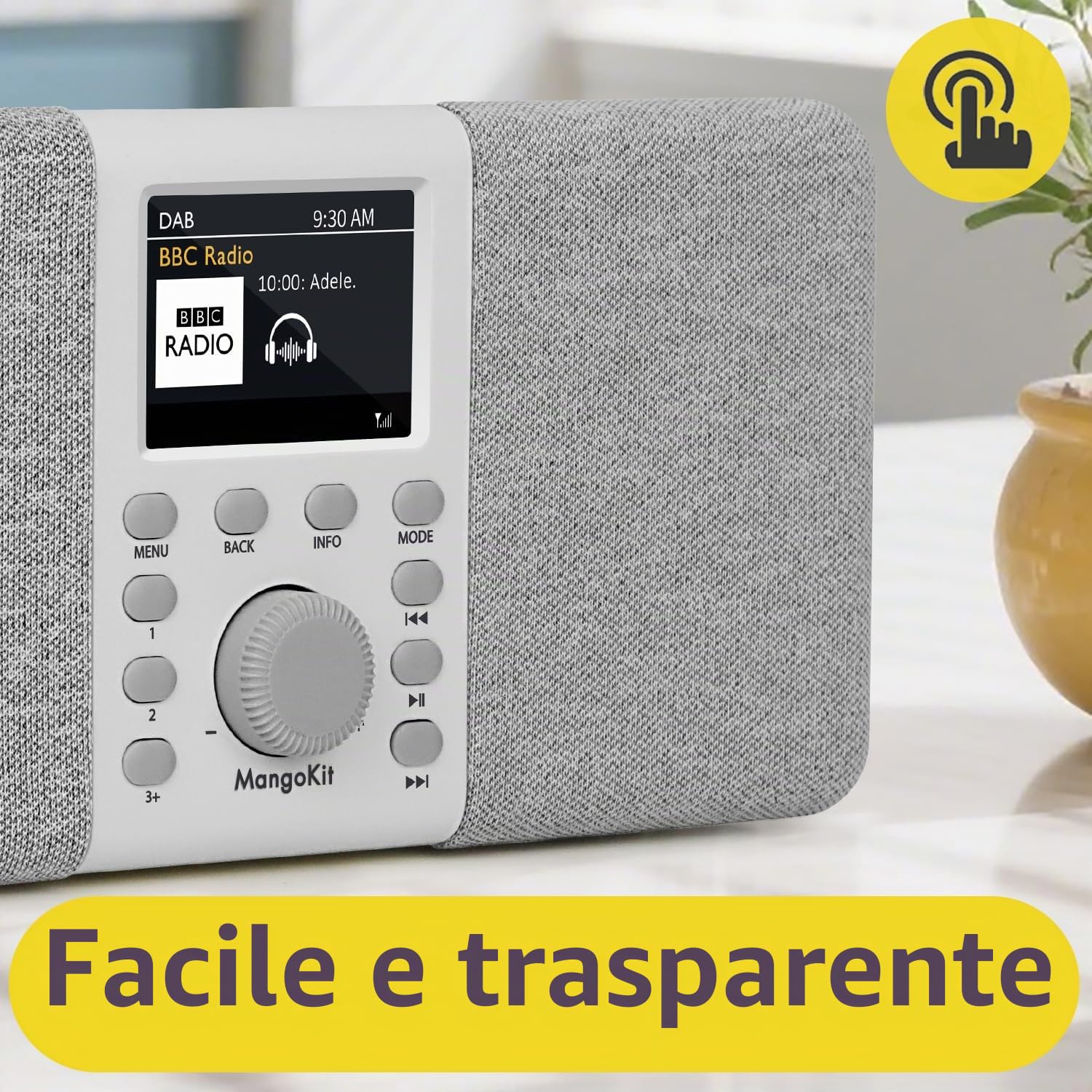 MD5 DAB stereo con altoparlante Bluetooth,digitale DAB+,radio FM da alimentata a rete a batteria,display a colori,40stazioni preimpostate,sveglia e orologio,Snooze,porta cuffie-grigio pietra