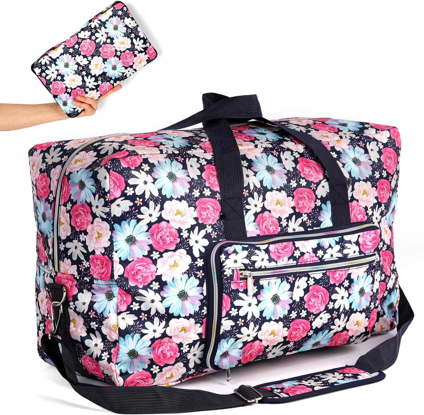 22" Foldable Large Travel Duffel Duffle Bag Sports Gym Tote Bag For Women Overnight Carryon Weekend Bag Shoulder Bag Water Resistant