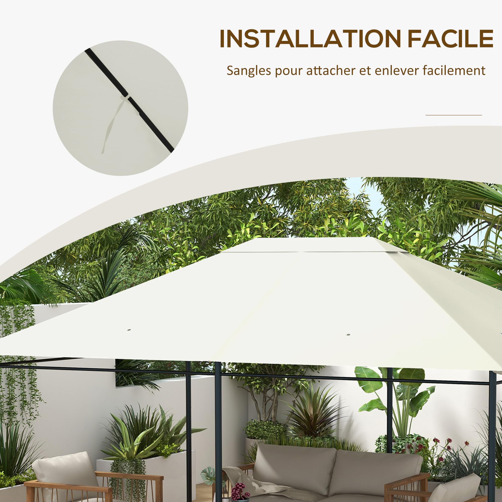 Outsunny - Lienzo de repuesto para pabellón carpa de techo de repuesto, cenador de jardín, tejido de poliéster de alta densidad, 180 g/m², anti UV, 3 x 4 m, color crema
