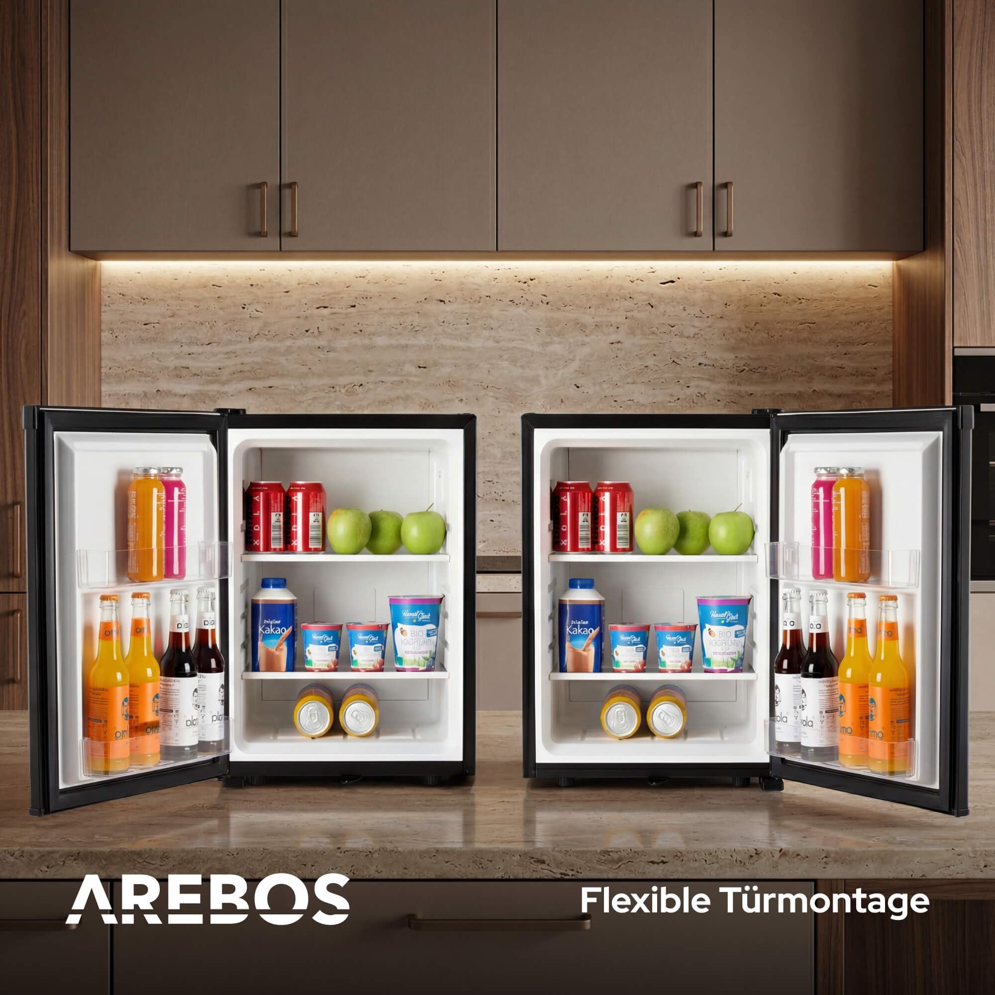 Arebos Mini Kühlschrank 40L | leise Minibar & Getränkekühlschrank | abschließbar mit LED & Temperaturregelung | kompakter Bürokühlschrank ohne Gefrierfach | Schwarz