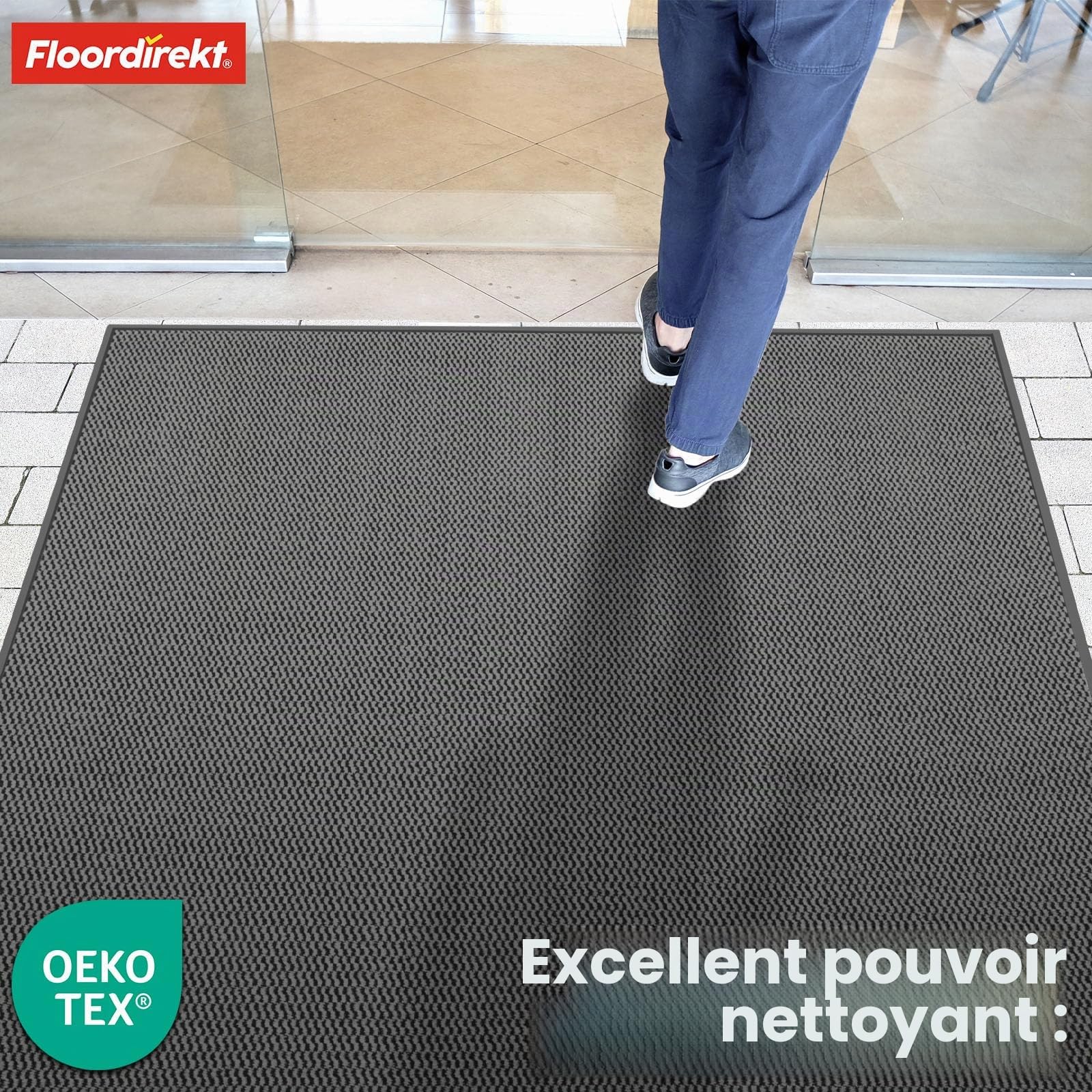 Floordirekt Sky Novo Paillasson de qualité supérieure pour l'entrée - 120 x 180 cm - Anthracite - pour l'intérieur et l'extérieur - Antidérapant et Lavable - pour Couloir, Porte d'entrée