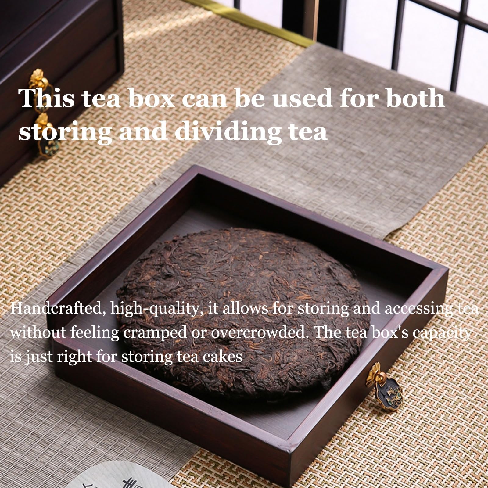 Puer Boîte de rangement à thé – Plateau à thé en bambou anti-poussière pour gâteaux Puerh et accessoires, organisateur de bijoux avec tiroir