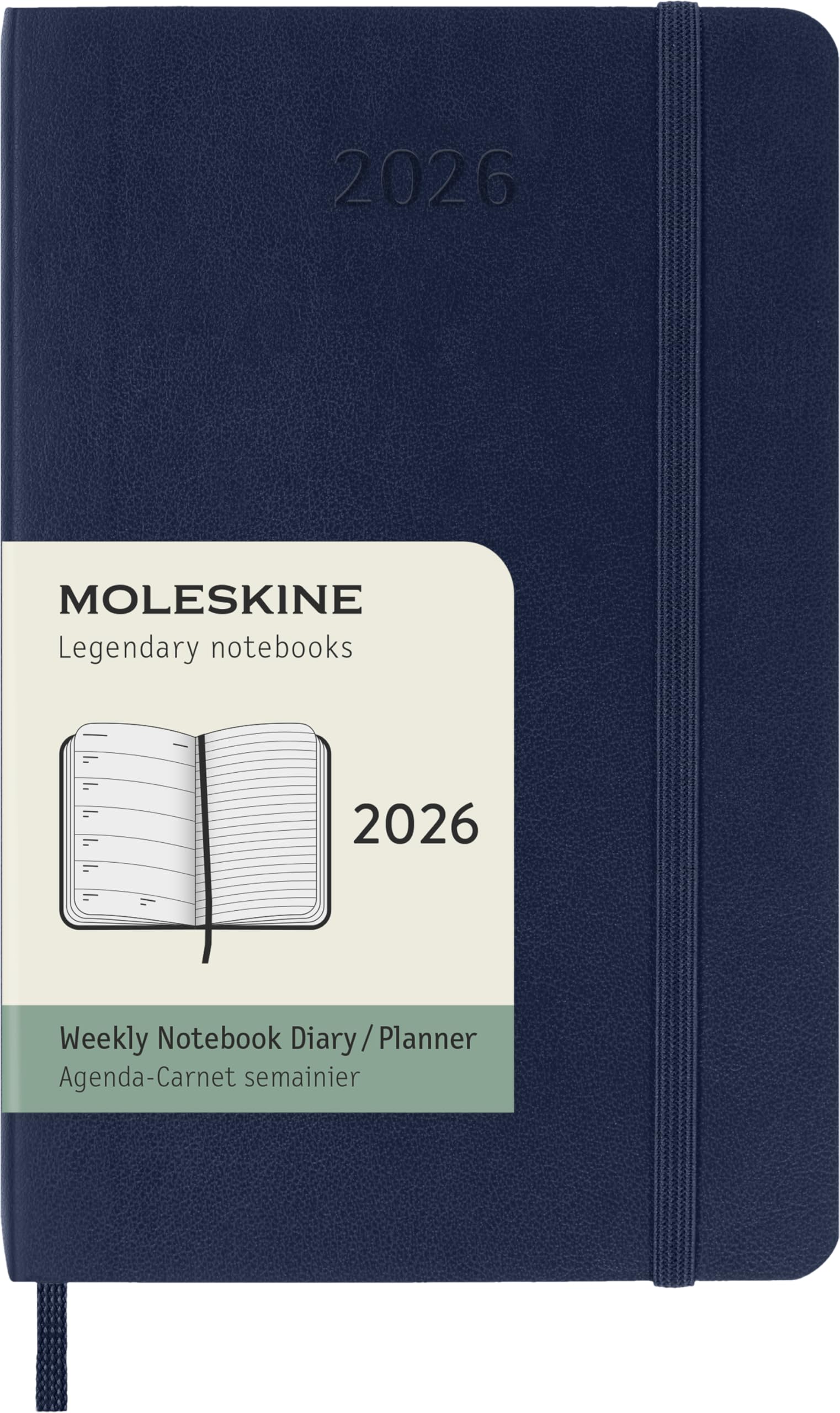 Moleskine Weekly Planner, 2026 12-Month Weekly Agenda with Space for Notes, with Soft Cover and Elastic Closure, Pocket Size 9x14, Blue Color