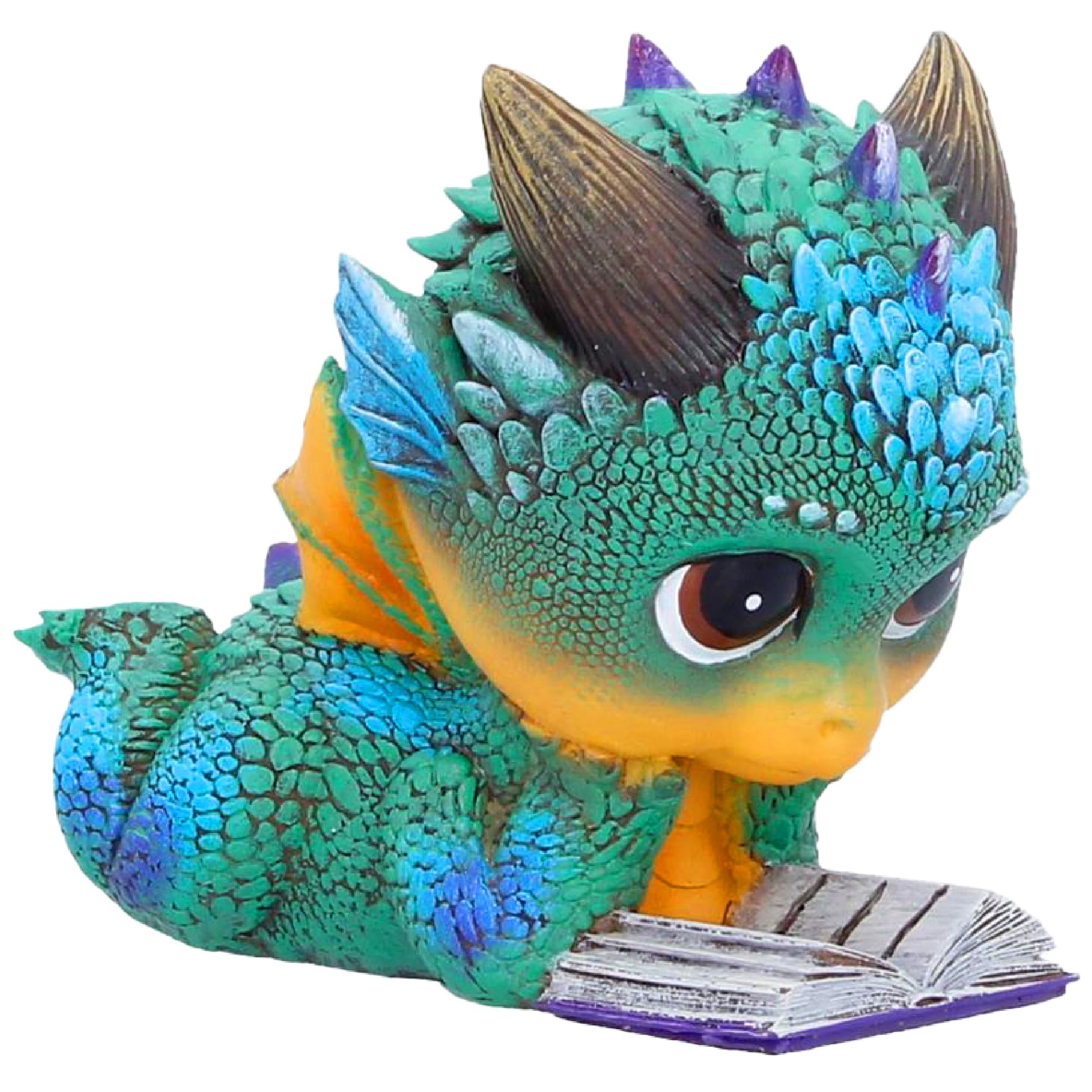 Nemesis Now Kindle Mini Dragon Figurine 7.4cm - Cute Reading Dragon Statue, Hand-Painted Resin Fantasy Collectible, Book Lover Desk Decor, Magical Shelf Ornament