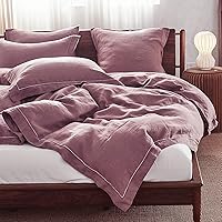 Vista 25 de Simple&Opulence - Juego de funda de edredón de 100% lino puro, color liso con detalles bordados, disponible en tamaño individual, matrimonial, Queen