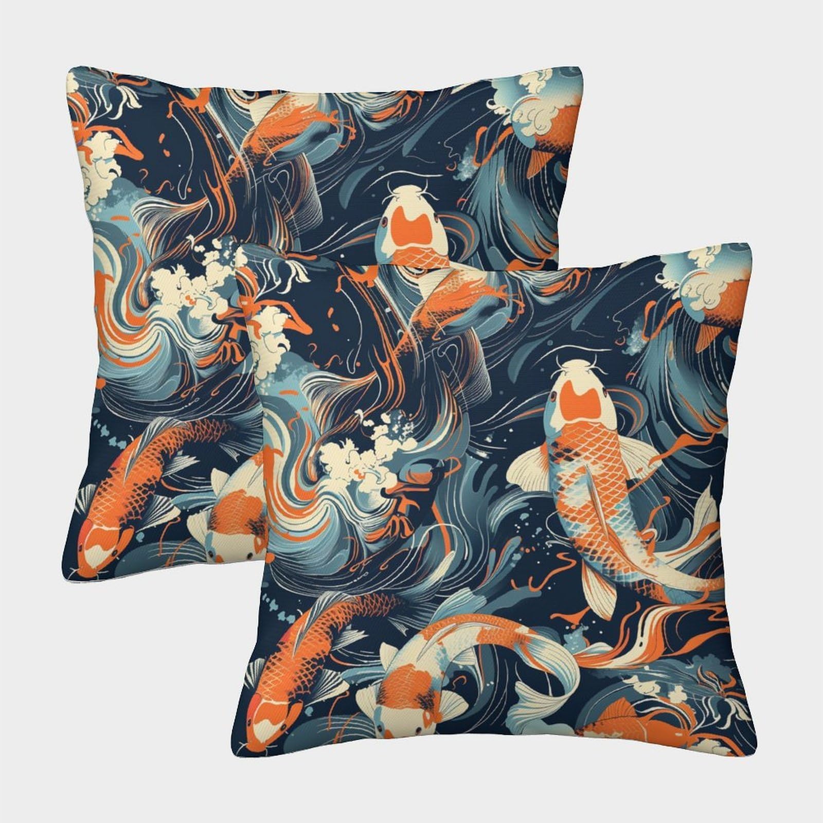 Felasbuid Style-10 Koi Carp Pillow Cases 2 Pack Cozy Pillowcases Animal Cushion Cover With Zipper Decorative Sofa For Living Room Bedroom 40X40cm