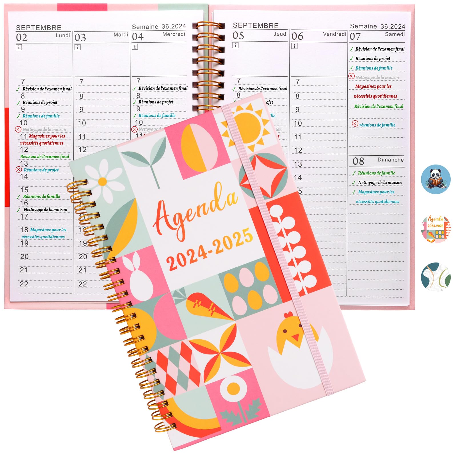 Agenda Scolaire 2024-2025 (Août à Déc. 2025) - Semainier 2 Pages, Spirale, Format A5 - Planner Bureau/Étude