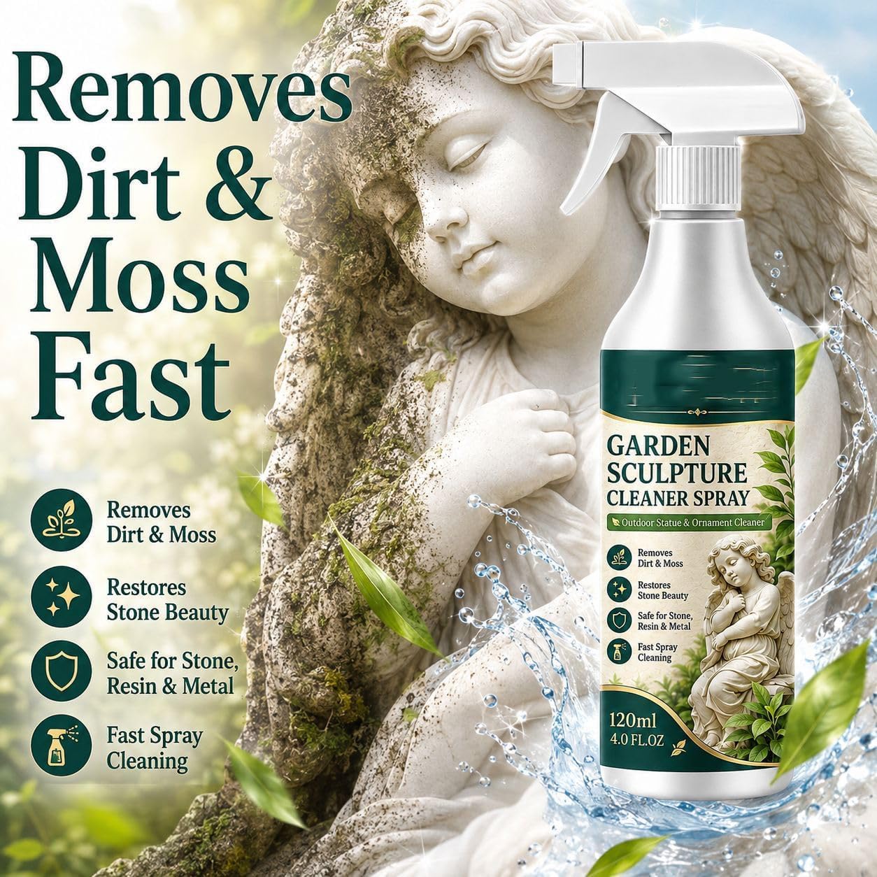 Powerful Garden Sculpture Cleaner Spray, Outdoor Decor Cleaning Solution, Stone Care for Statues, Yard Decorations and Garden Accessories，120ml *3 image 2