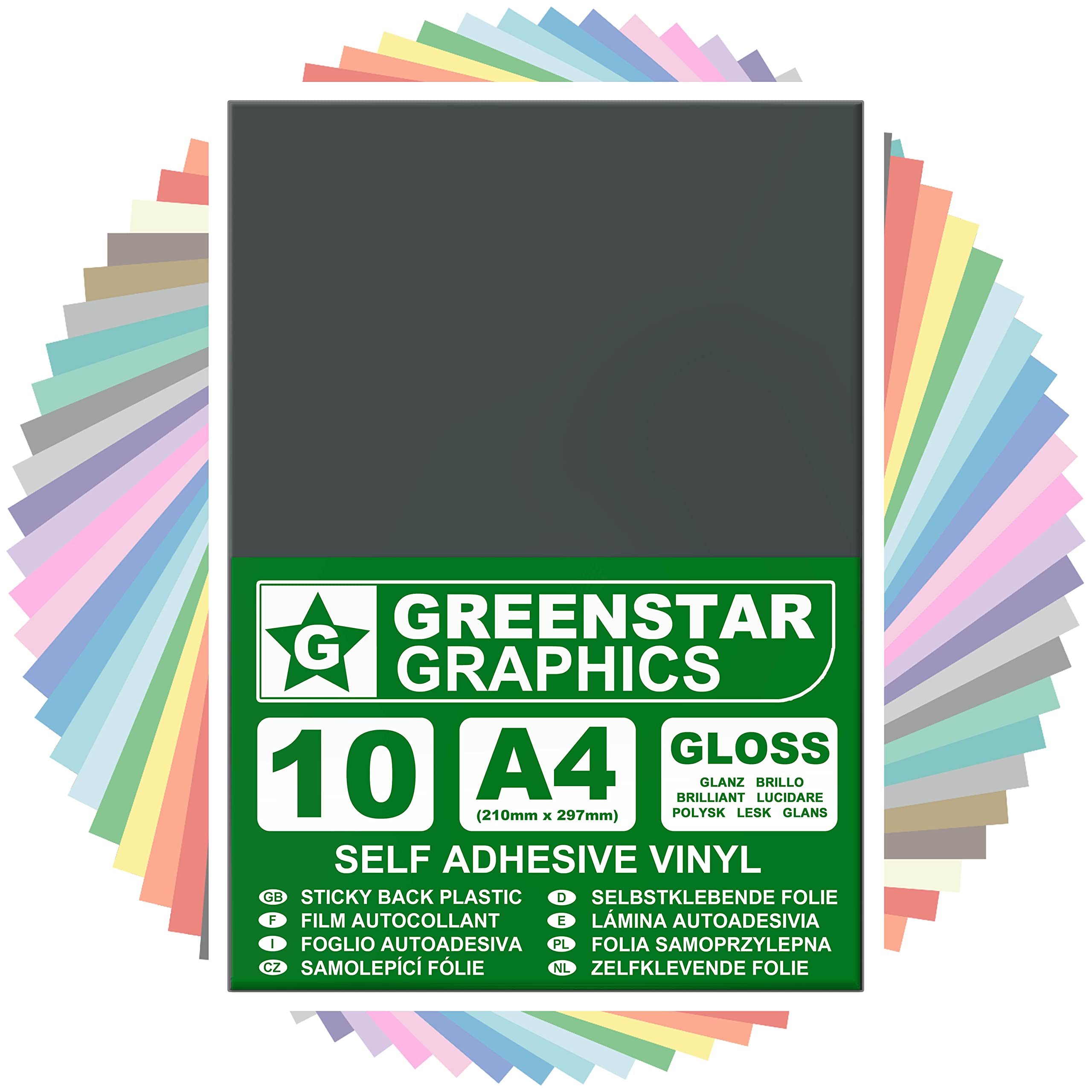 Glossy A4 Sticky Back Plastic SELF Adhesive Art & Craft Vinyl (10 Sheet Pack). Compatible with 12” Cricut, Silhouette Cameo/Curio/Portrait, Scan N Cut (Dark Grey Gloss 10 A4)