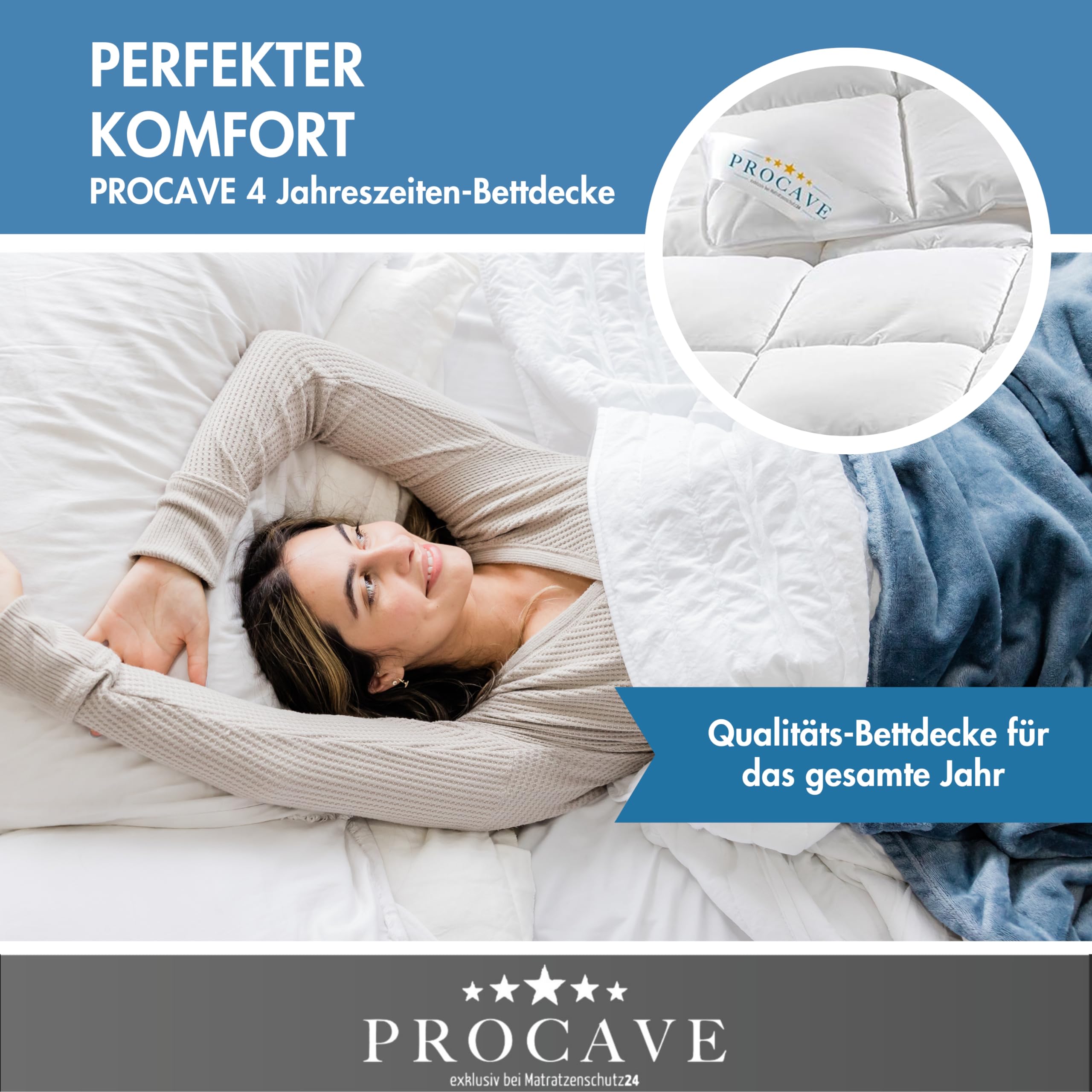 PROCAVE Micro-Comfort 4 Jahreszeiten 240x220 cm Ganzjahresdecke | Microfaser | Steppdecke | Bettdecke | Einziehdecke | Mono Decke | Steppbett | Soft Touch