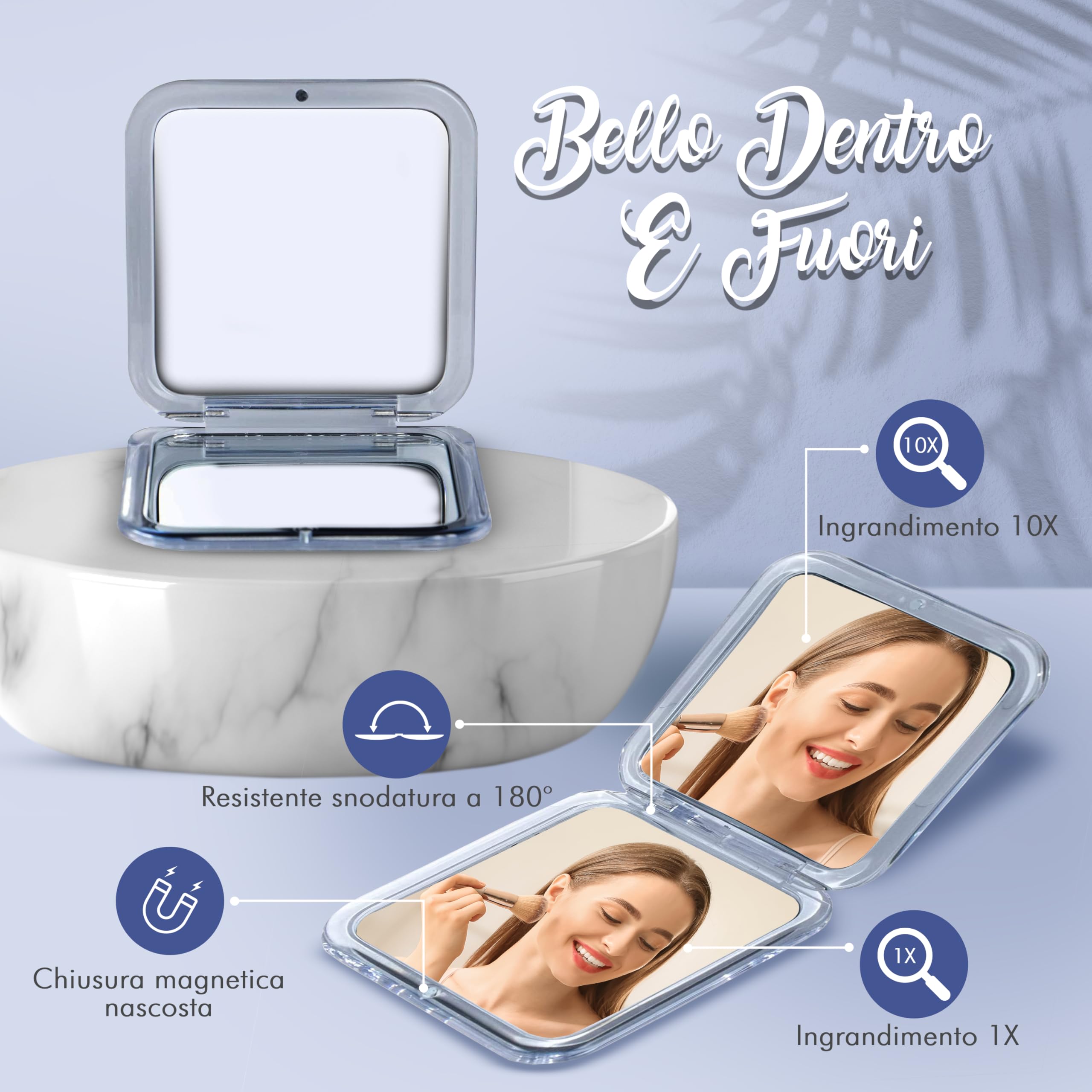 MIRRORVANA Miroir grossissant 10X compact et pliable, petit miroir de poche pour sac à main et voyage maquillage (argenté)