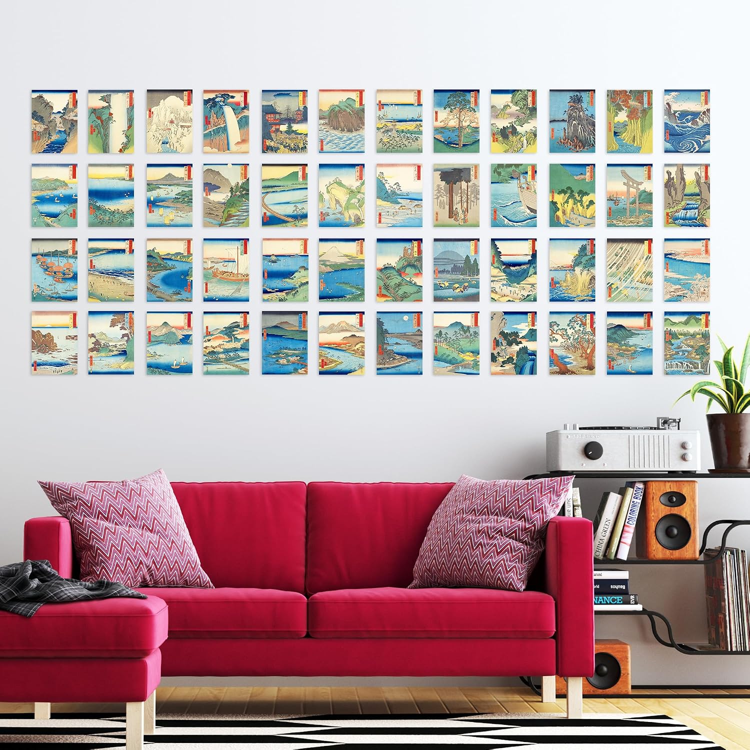 Artery8 50 Pcs Utagawa Hiroshige Japan Aesthetic Collage Kit Japanese Provinces Woodblock Wall Art Prints A6 Set Pack 14.8 x 10.5 cm (5.8 x 4.1) Room Decor Posters