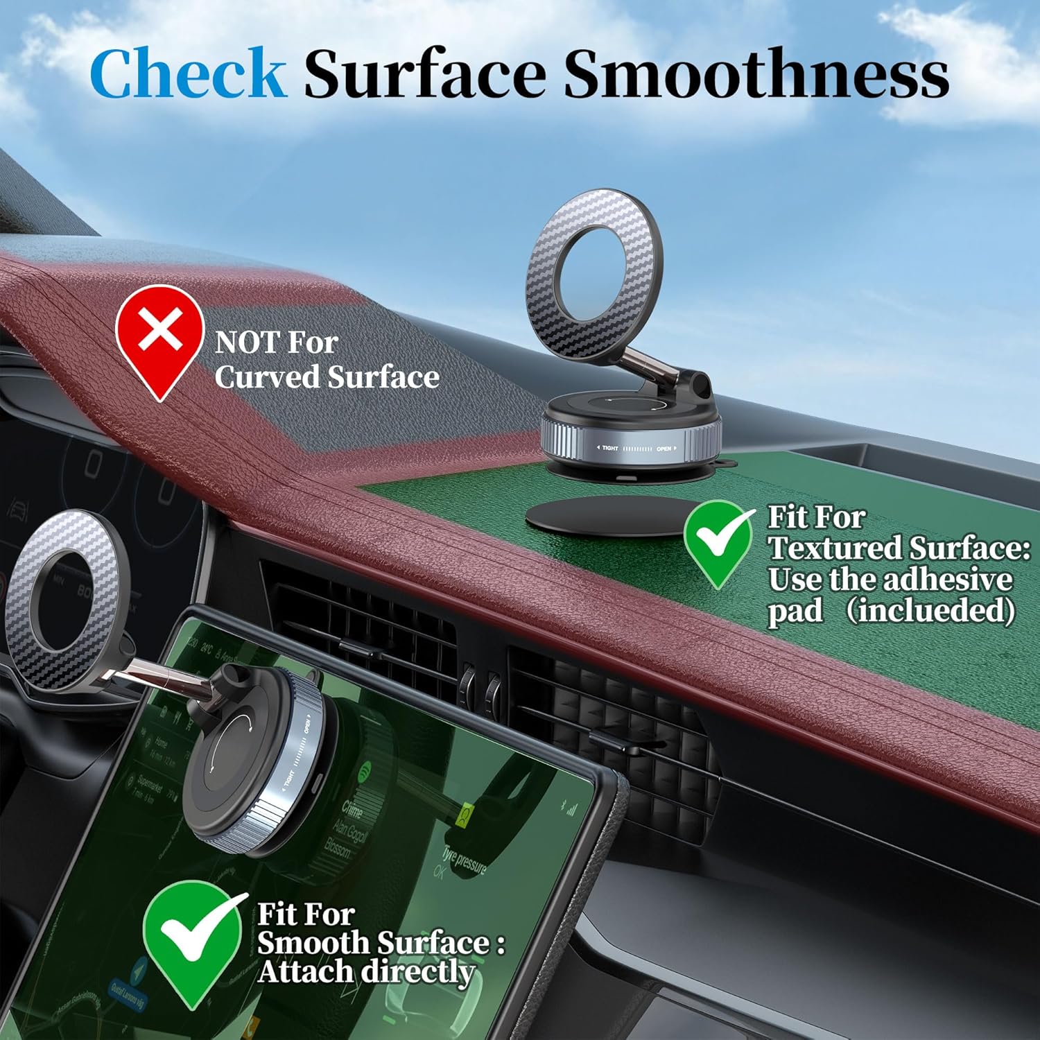 PlusAcc Vacuum Magnetic Car Phone Holder - Suction Cup Phone Mount 360° Rotatable Foldable Portable Strong Magnet Stand for iPhone 16/15/14/13 & Samsung in Gym, Mirror,Smooth Surface, All Vehicles - Image 2