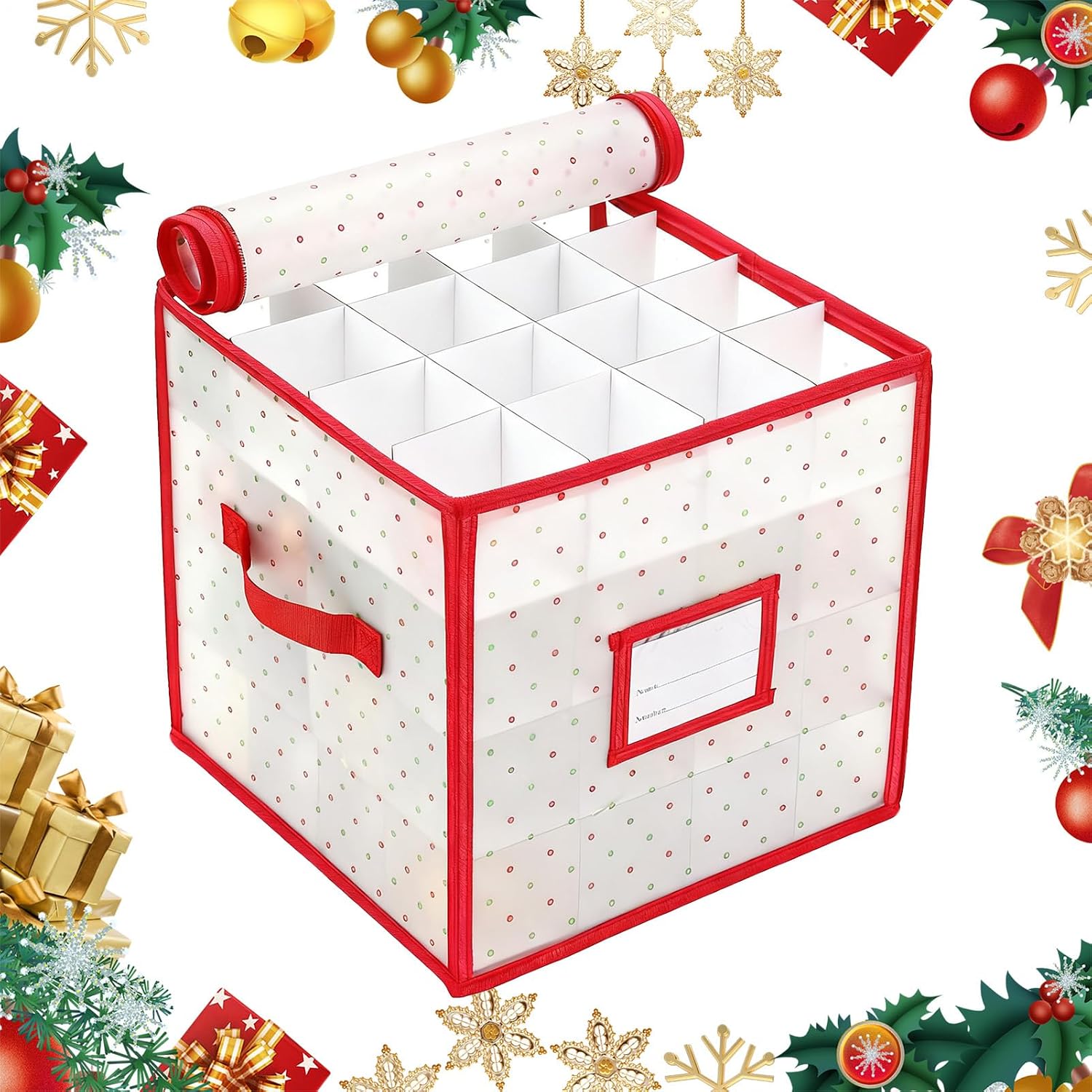 Christmas Ornament Storage - Foldable Decoration Balls Container | Holiday Storage Bins for Sundries Clothes Baubles Candy Jewelry Toys Organizing and Protecting Seasonal Items