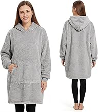 Wearable Blanket Hoodie - Ultra Soft Blanket with Sleeves, Warm Hoodie Blanket Comfy with Pocket & Elastic Cuffs for Adults Men, Women,as Gifts for Her, Grey, (95x85cm)