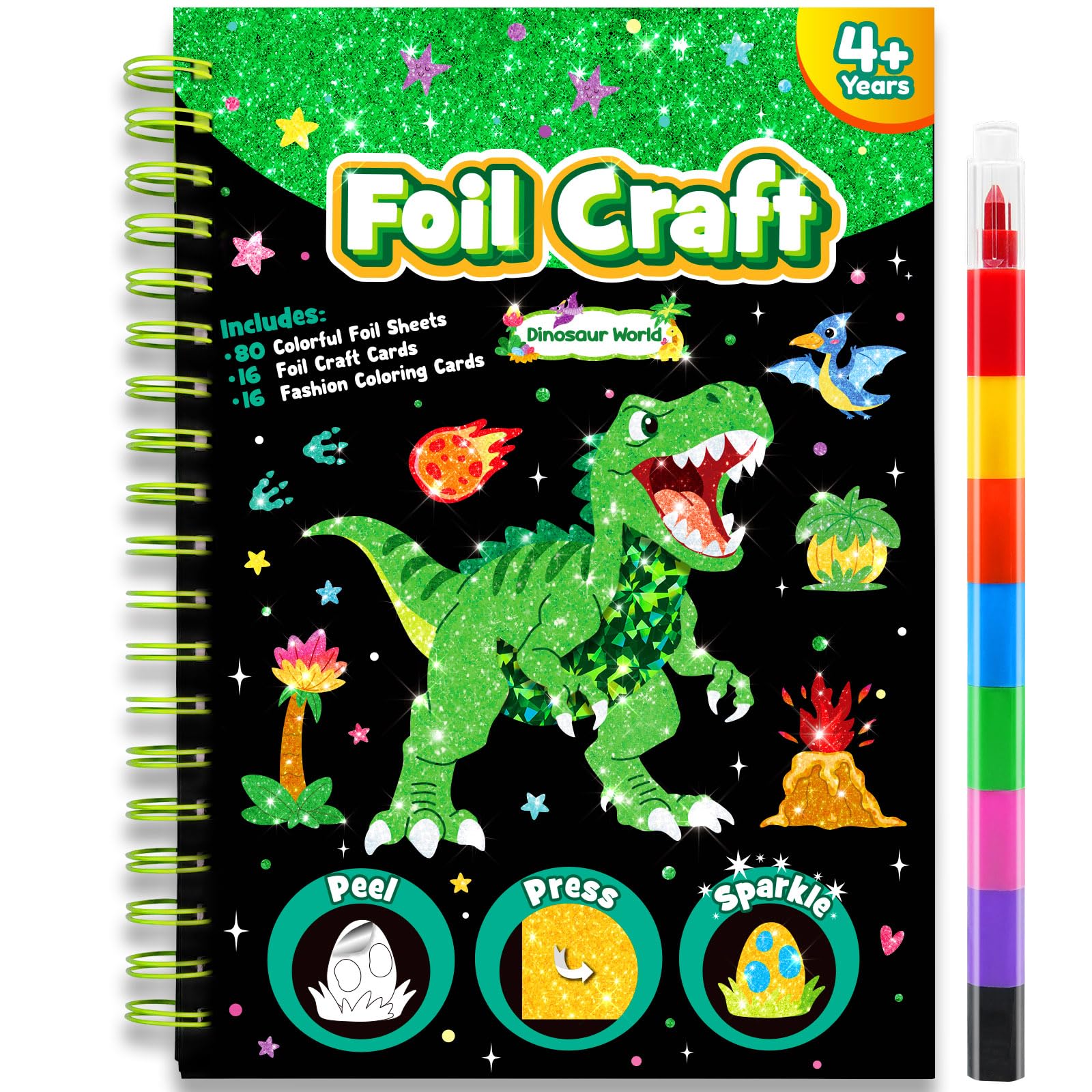 LIKYMO Foil Art - Foil Craft, Art and Craft for Kids, No Mess Colouring Book, DIY Creative Activity, Travel Toys, Gifts for 4-9 Year Old Girls Boys (Dinosaur World) โ image 1
