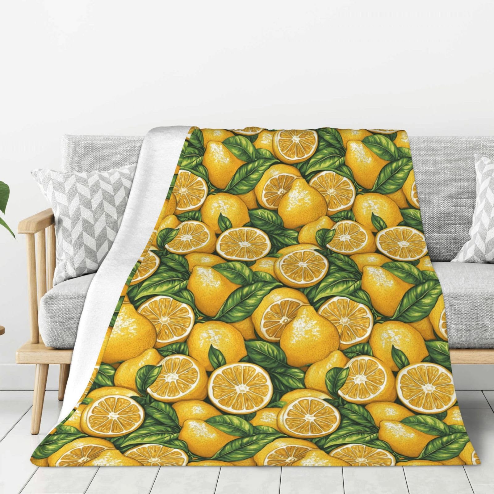 Manta suave para sofá y cama de 50 x 60 pulgadas, cobija de franela ligera y acogedora con estampado de limón de dibujos animados para mujeres y hombres, manta de felpa cálida y mullida para todas las