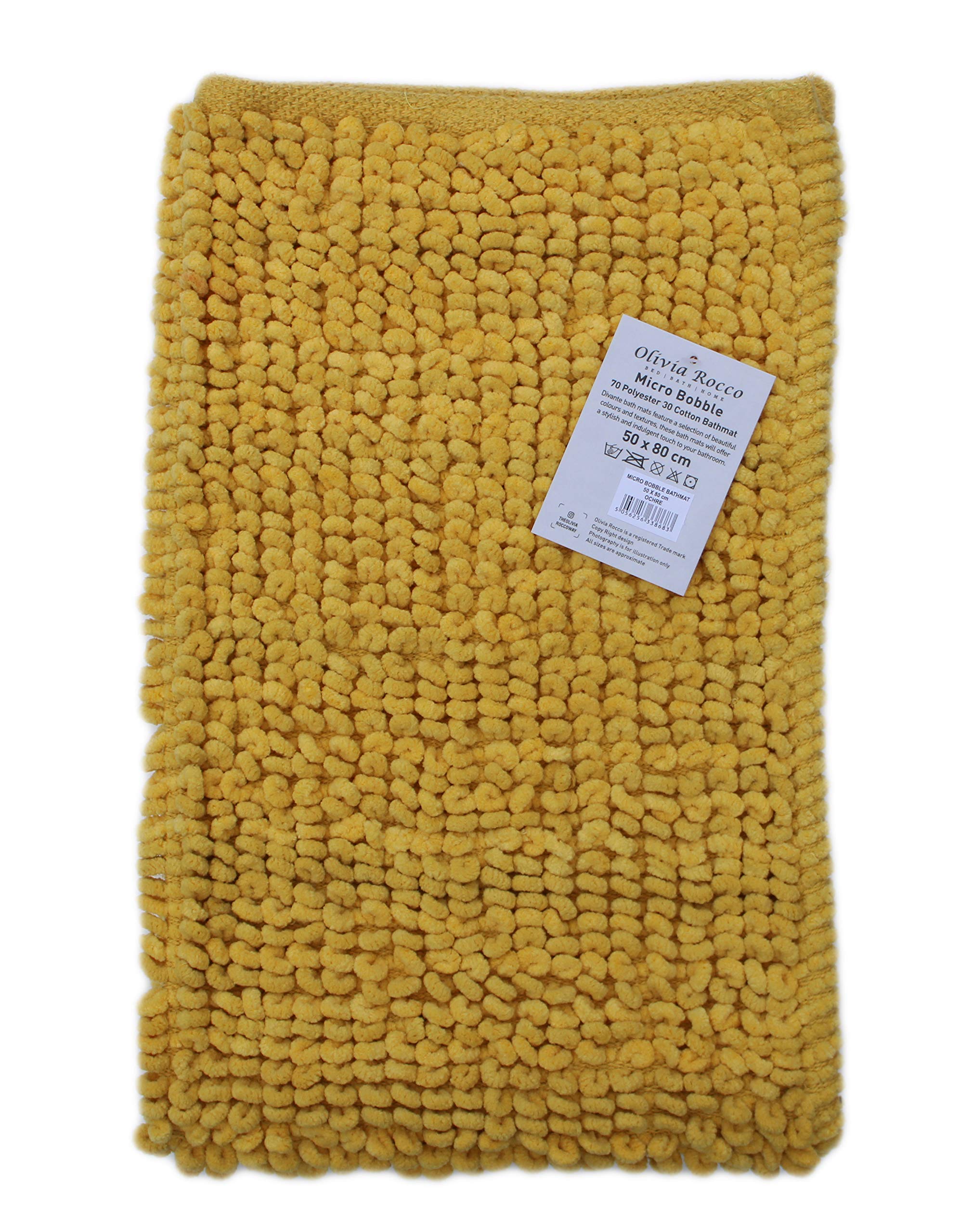 Looms & Leaves Ochre Super Soft 100% Microfiber Polyester Non-Slip Bobble Bathroom Mats (Ochre)