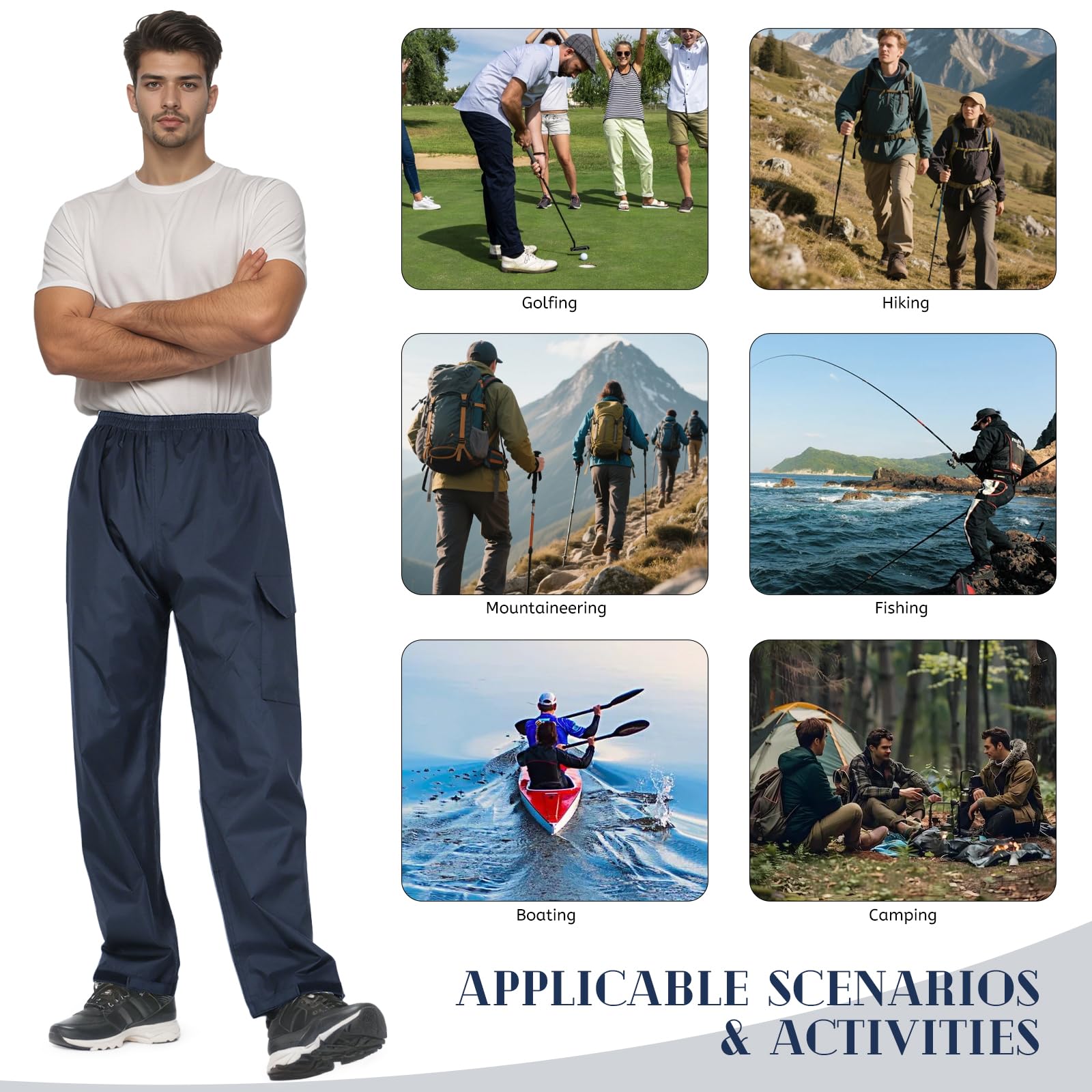 Pantaloni da Uomo Impermeabili Antivento Pantaloni da Pioggia Spessi e Spessi per Escursionismo, Golf, Pesca, Ciclismo