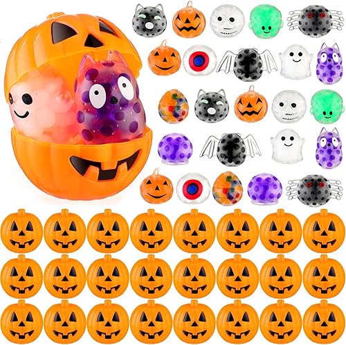 Miniatura 7 de Liliful 48 piezas de mini bolas sensoriales de Halloween con 24 cajas de calabaza, tarros para Halloween, mini regalos de fiesta, dulce o dulce