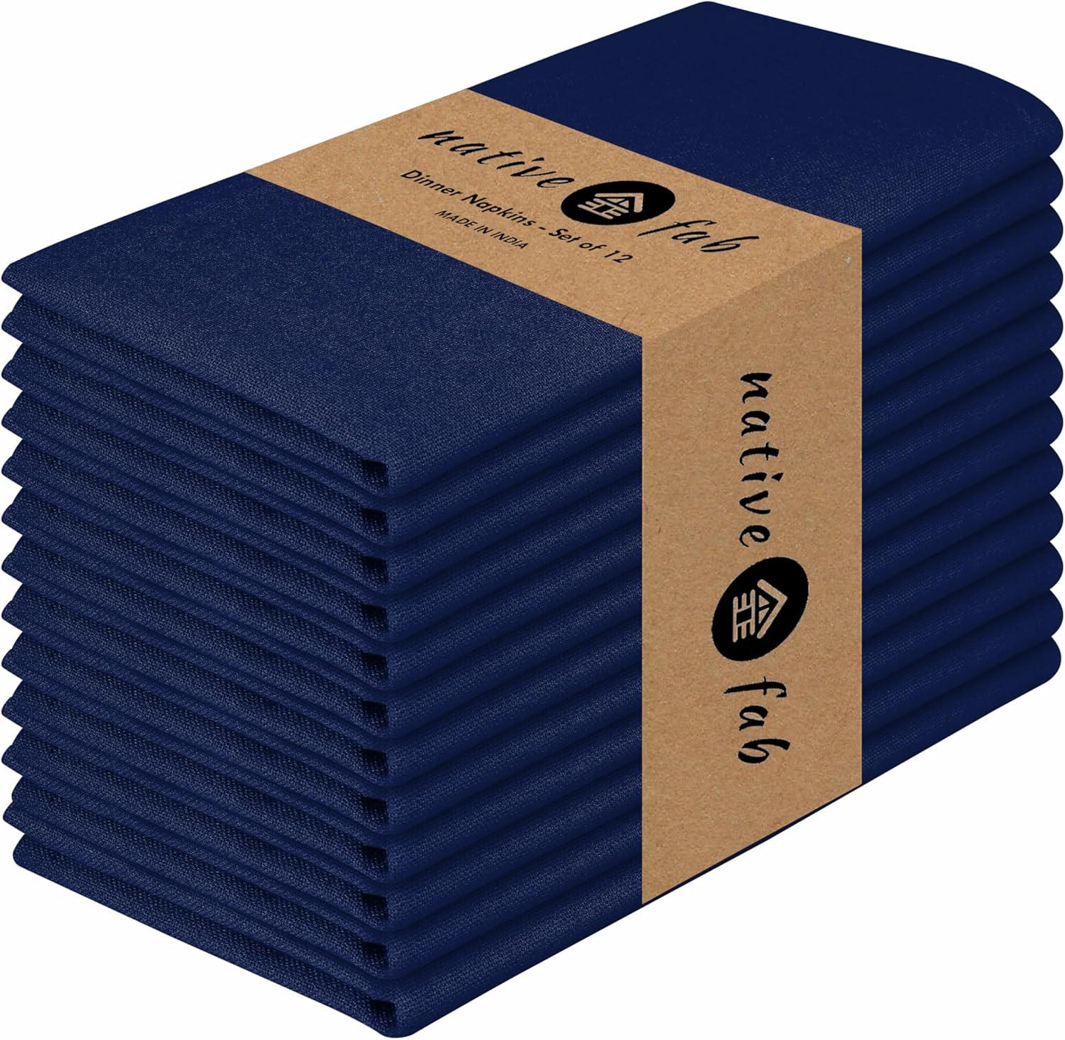 Native Fab Cloth Dinner Napkins Set of 12 Cotton 17x17 Absorbent Soft Restaurant Hotel Quality - Cocktail Napkins, Wedding Dinner Napkins - Everyday Use, Easy Care Washable - Ink Blue