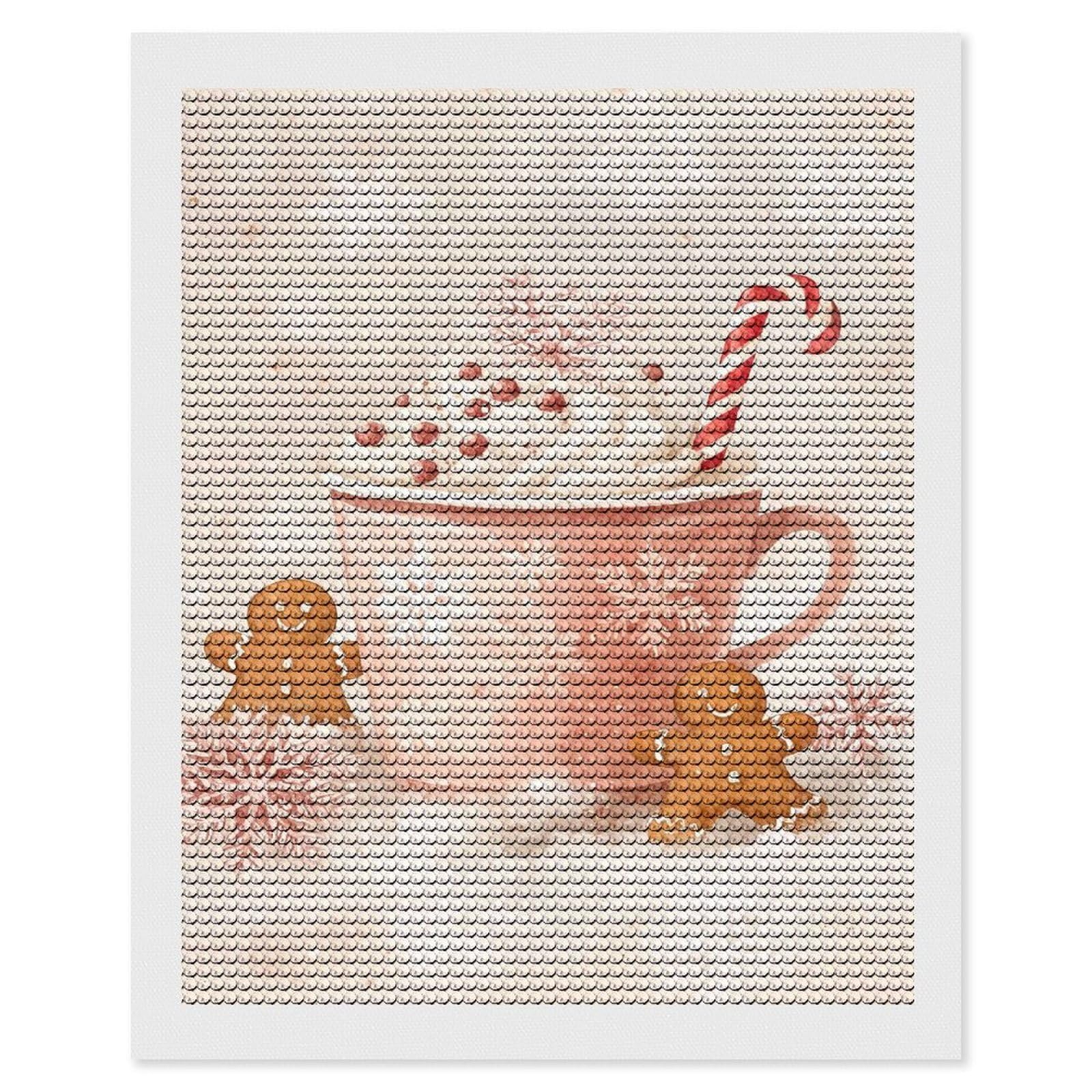 Junmoney Watercolor Christmas Cocoa with Gingerbread Men Diamond Art Kit 16"x20", Vintage Style Decor, Stress Relief Craft, Decor Project, Relaxing DIY, Creative Hobby