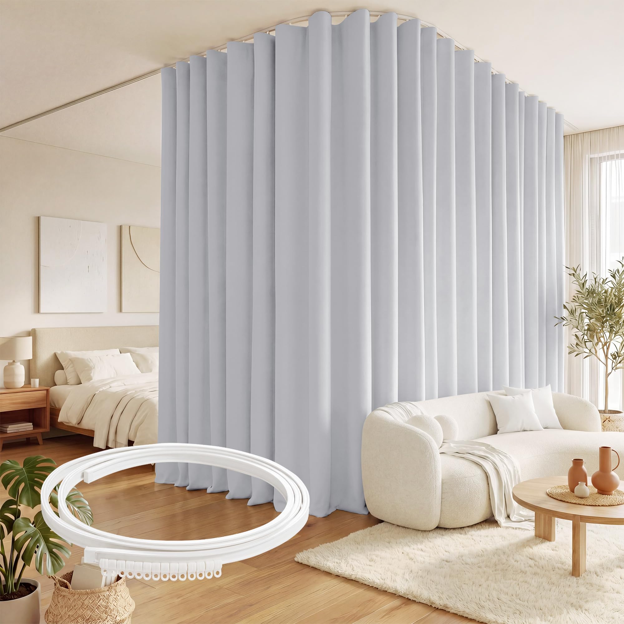 RYB HOME Extra Wide Room Divider Curtain with Flexible Track for Bedroom