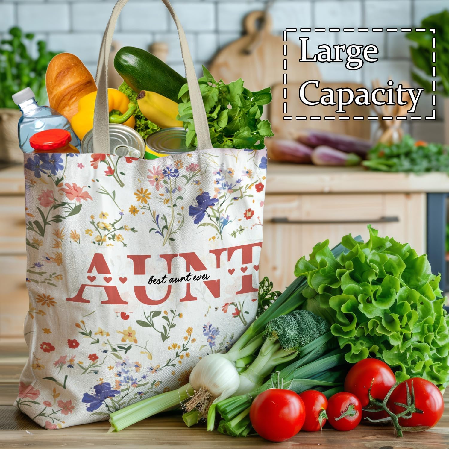 Aunt Gifts Floral Tote Bag, Mother's Day Birthday Gifts for Aunt from Grandkids Grandsons Granddaughters Canvas Tote Bags for Women, Reusable Grocery Shopping Bag - Image 3