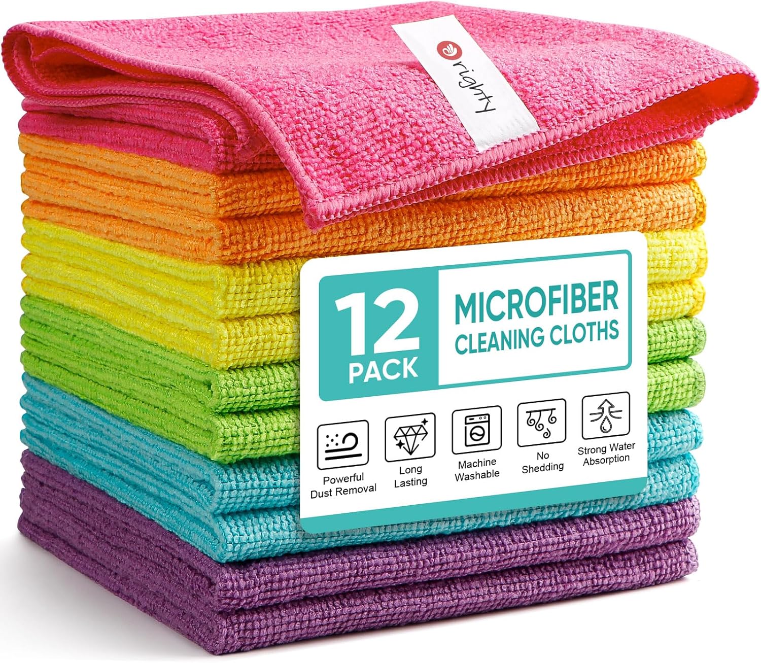 Orighty Microfiber Cleaning Cloth Pack of 12, Microfiber Towels for Cars, Highly Absorbent Car Cleaning Supplies, Lint Free Cloths Clean Rags for Car Care, House, Kitchen, 12x12 inch [Amazon-developed