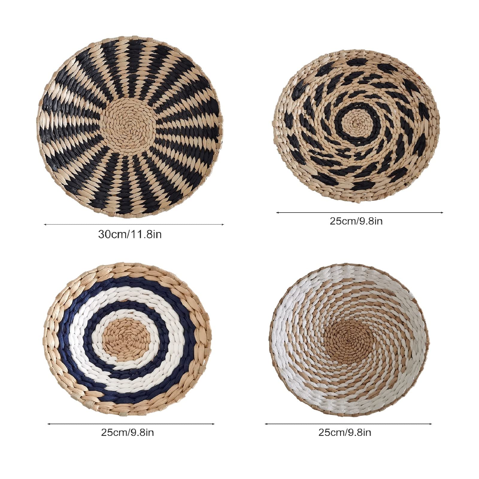 Hängende Wandkorb-Dekoration, 3er-Set, handgewebte Wandkörbe, rund, natürliches Korbgeflecht, Rattan, Boho-Wanddekoration,Korbdekorationen