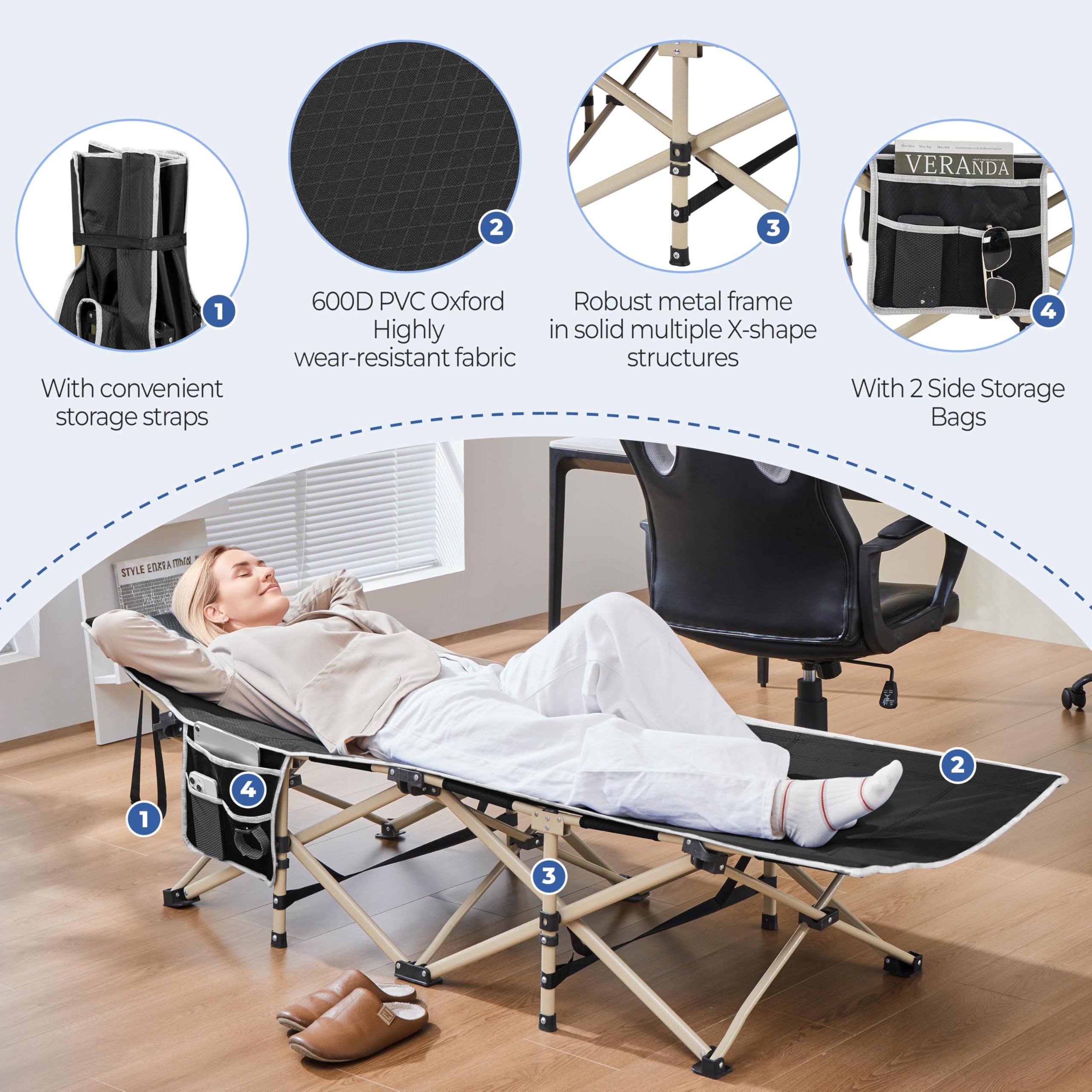 Yaheetech Feldbett Gästebett Campingbett Camping Reisen Bett klappbar bis 150kg belastbar mit Transporttasche 186 x 66 x 52 cm, Schwarz