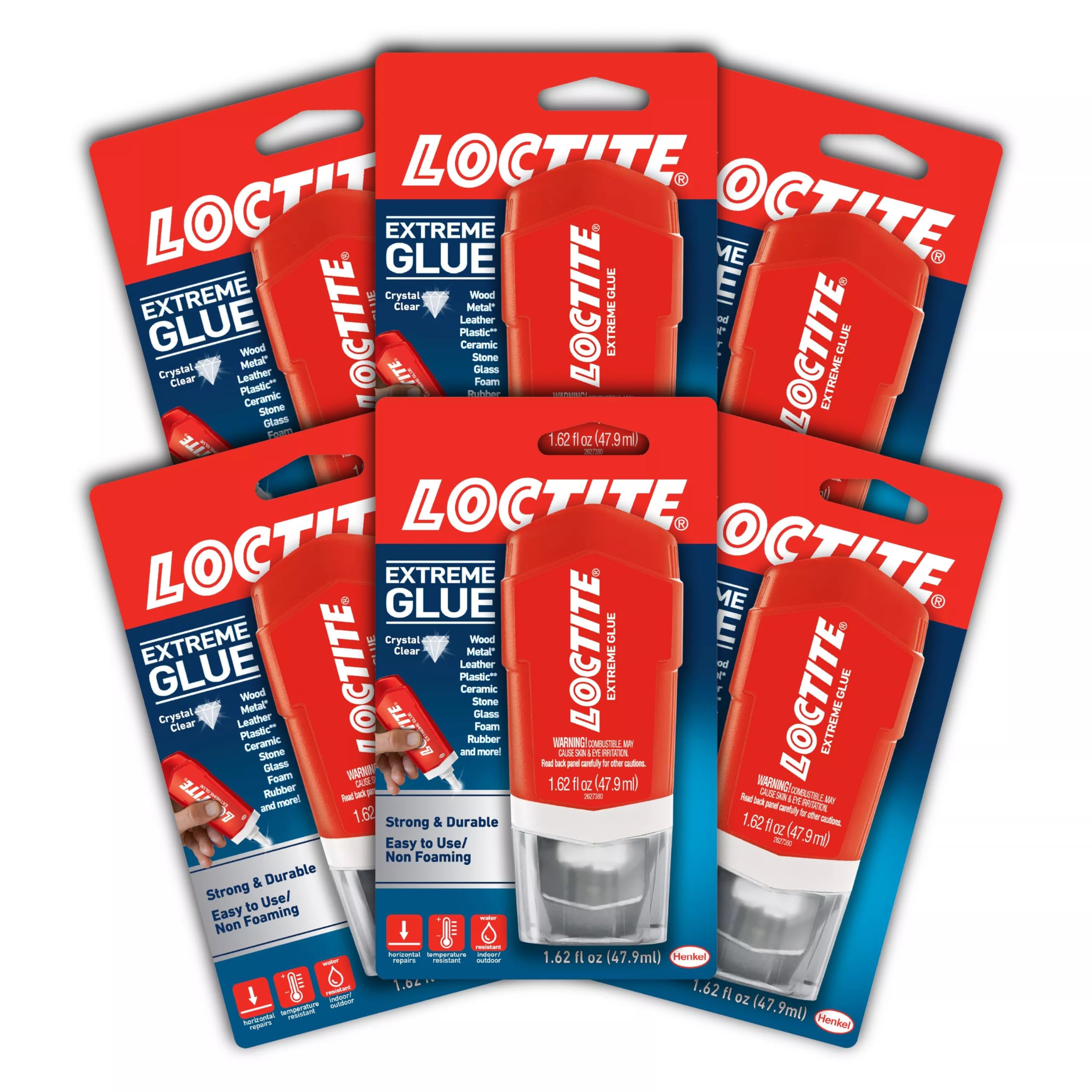 Loctite Extreme Glue, Clear, 1.62 fl oz Tube, 6 Pack - Strong All Purpose Glue for Wood, Metal, Leather, Crafts & Repair, Pastic, & More