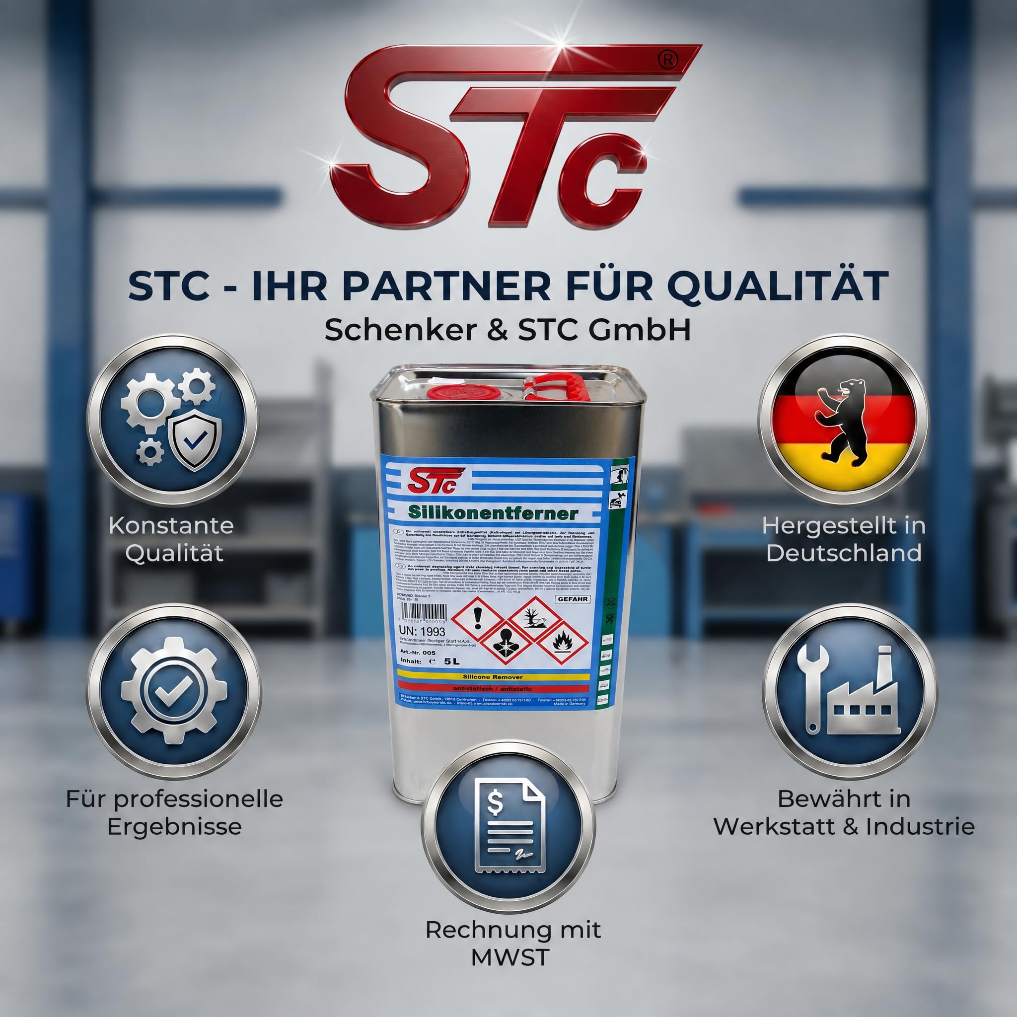 STC Silikonentferner 5L – antistatischer Silikonreiniger & Entfetter – professioneller Oberflächenreiniger für Autolack, Metall und Kunststoff – schnelltrocknend & rückstandsfrei – Made in Germany