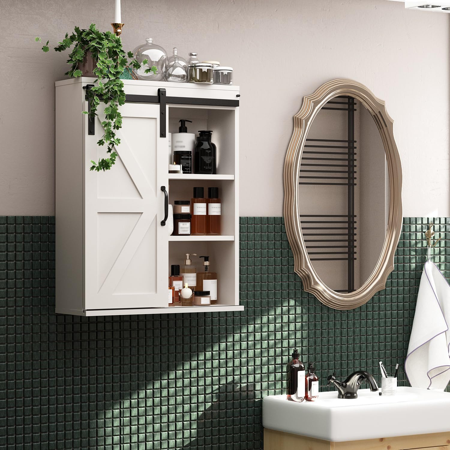 Farmhouse Bathroom Cabinet - Sliding Barn Door -7