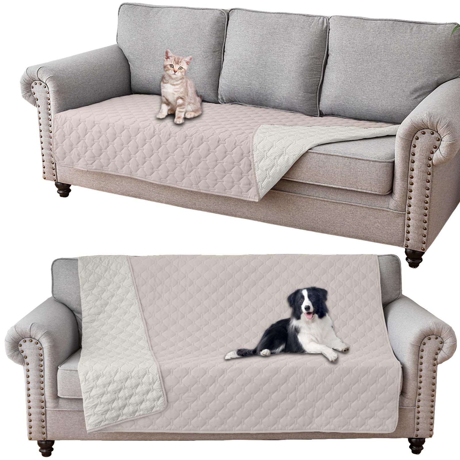 Coperta Impermeabile per Cani, Copridivano antigraffio gatto, Copridivano con Penisola per Animali con Fondo in Gomma Antiscivolo, Copriletto (Beige chiaro,76x178cm)