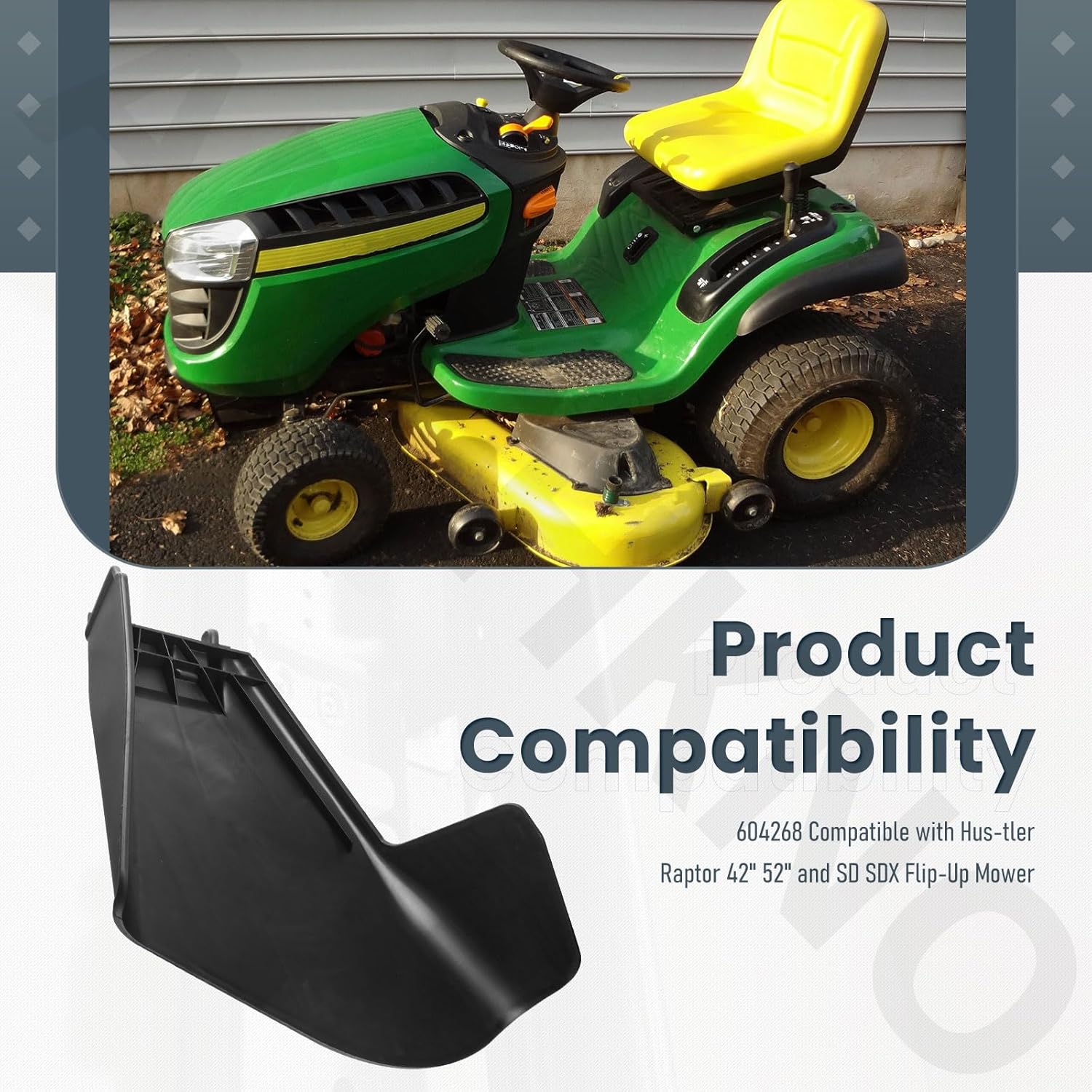 604268 Mower Discharge Deflector Chute W/ 604337 604338 LH & RH Pulley Covers Compatible with Hus-tler Raptor Mower, Discharge Deflector Side Chute