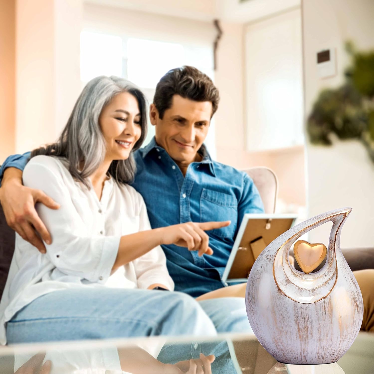 Teardrop Heart Urn for Human Ash| Cremation Urns Ashes |Urn for Human Ashes | Decorative Cremation Urn | Large | 2.5 Litre Capacity | White - Golden - Image 2