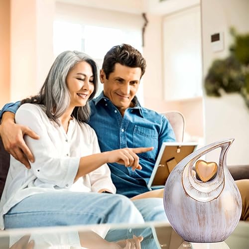 Miniatura 2 de Urna de corazón de lágrima dorada blanca para cenizas humanas Urnas de cremación para cenizas adultas Urna de ceniza funeraria para hombres