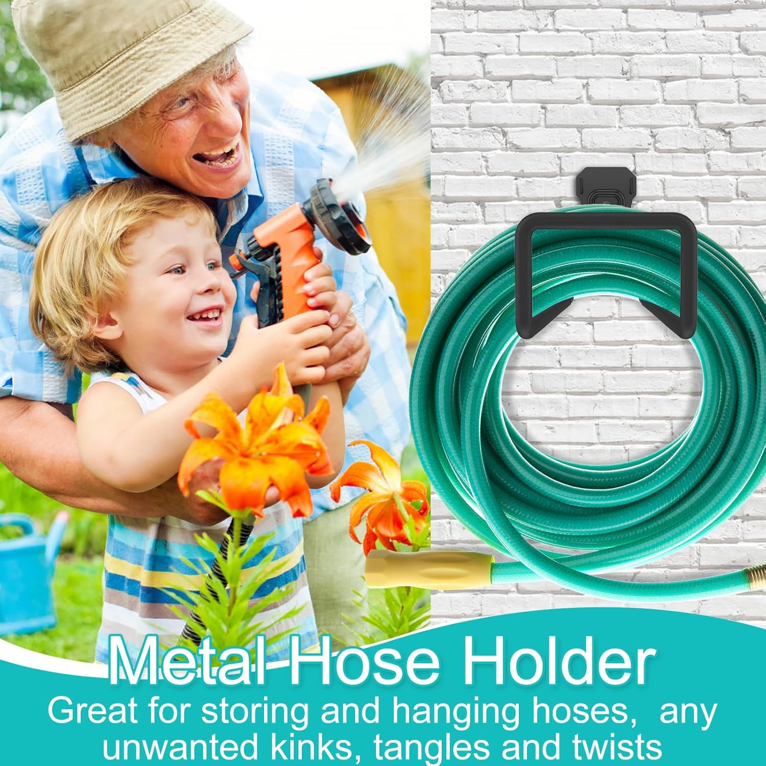 4 Pack Garden Hose Holder Wall Mount for Outside Heavy Duty Water Hose Hanger Metal Wall Mounted Hose Hanger Black Water Hose Hanger Reel Organizer for Yard Storage Lawn