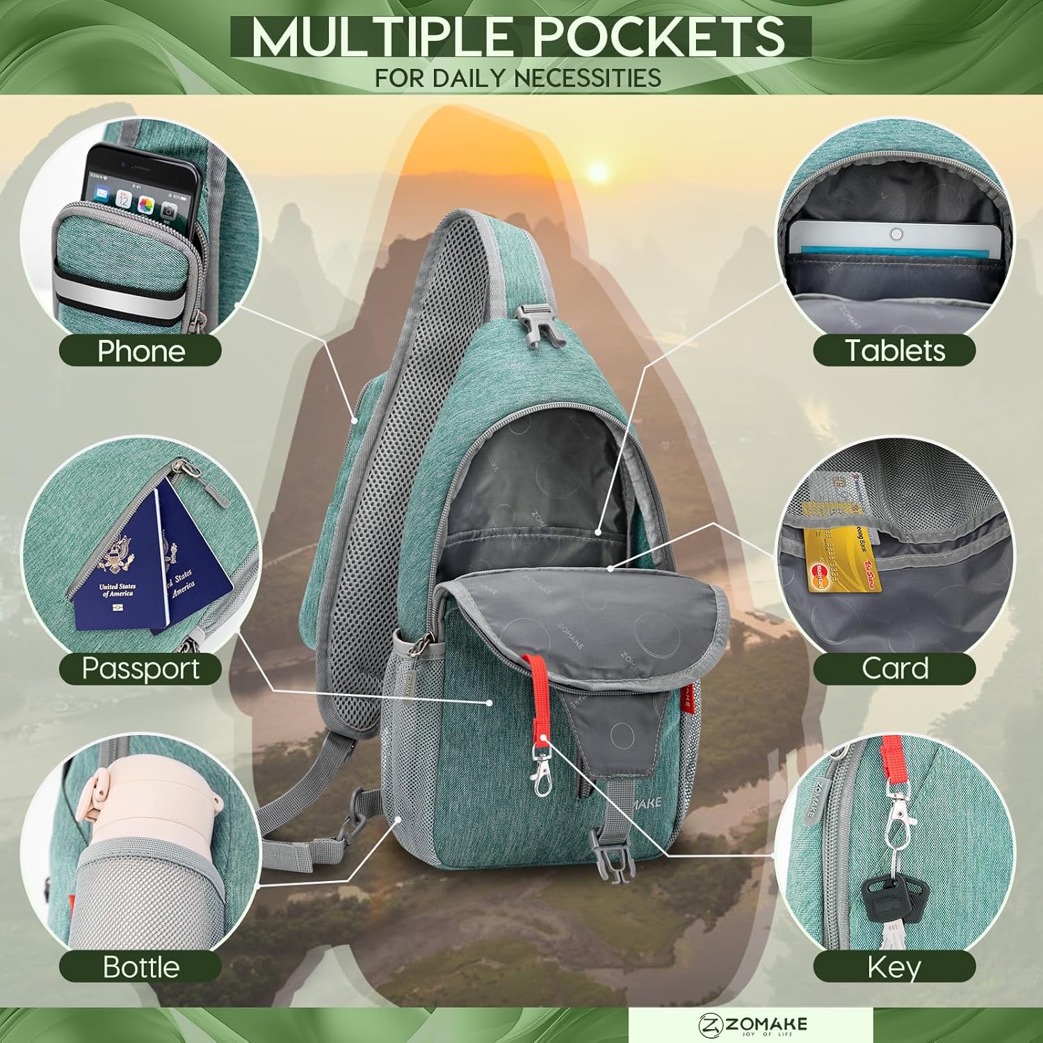 ZOMAKE Small Sling Bag Crossbody, Sling Shoulder Backpack, Waterproof Chest Pack Travel Hiking for Men Women - Image 3