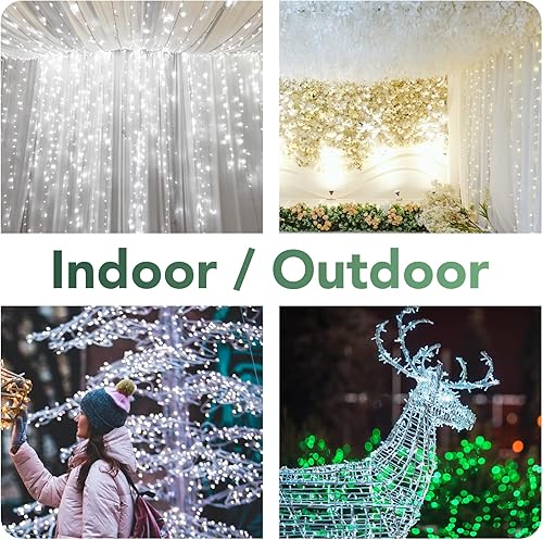 Miniatura 2 de MAGGIFT Guirnalda de 200 luces LED colgantes para interiores y exteriores, impermeable, 6.5 x 9.8 pies, USB, cortina de luces de hadas. 8 modos con