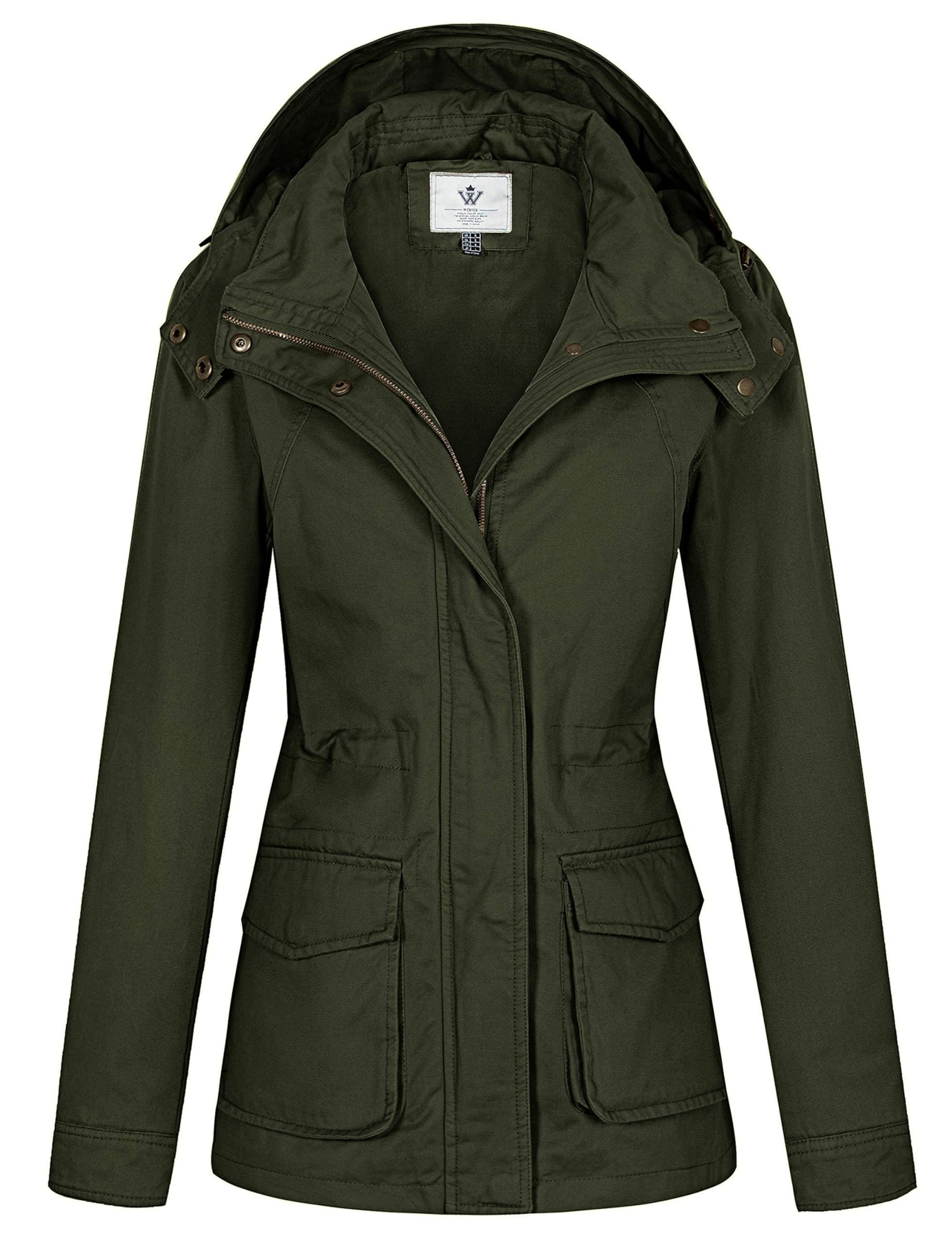 WenVen Giacca da Donna Cotone Militare Caldo Giubbotto Slim Fit Casual con Zip Antivento Cappotto Leggera Giacchetta Carga Classica Parka Montagna