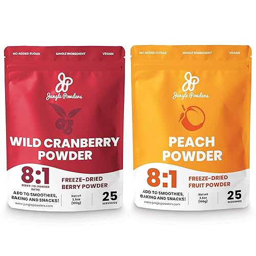 Jungle Powders Paquete de polvo de melocotón y arándano silvestre extracto liofilizado para batidos, hornear, saborizar, cocinar, sin OMG, aditivos